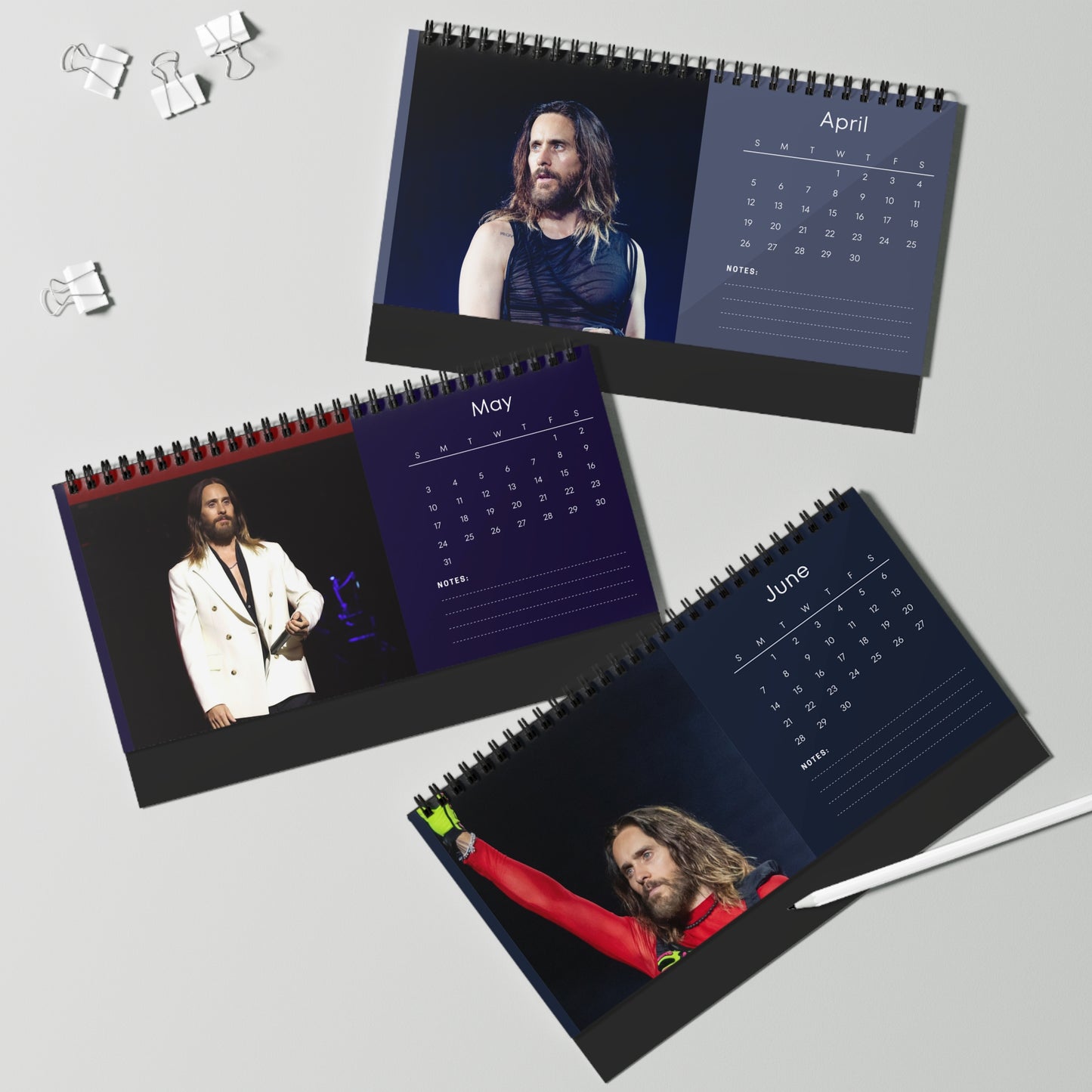 Jared Leto 2026 Desk Calendar | Premium Spiral Bound Celebrity Photo Calendar | High-Quality Fan Gift & Desk Décor