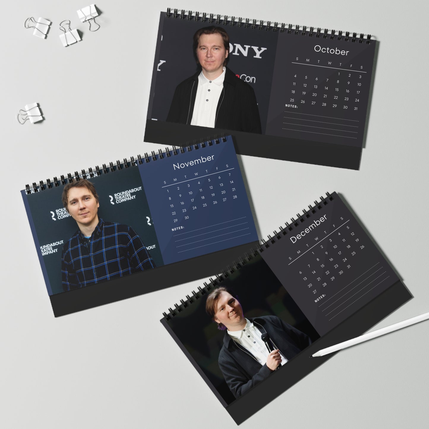 Paul Dano 2026 Desk Calendar | Premium Spiral Bound Celebrity Photo Calendar | High-Quality Fan Gift & Desk Décor