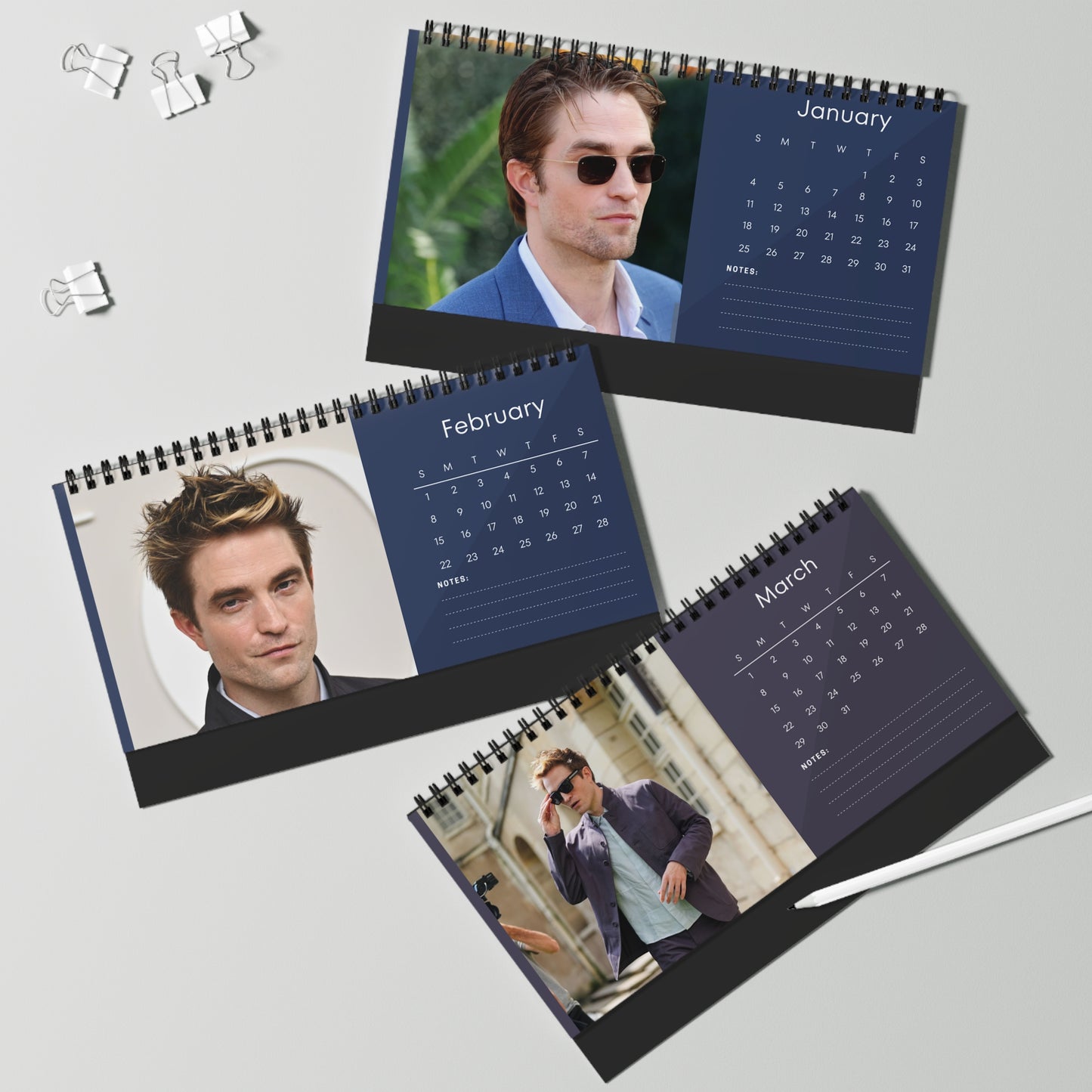Robert Pattinson 2026 Desk Calendar | Premium Spiral Bound Celebrity Photo Calendar | High-Quality Fan Gift & Desk Décor