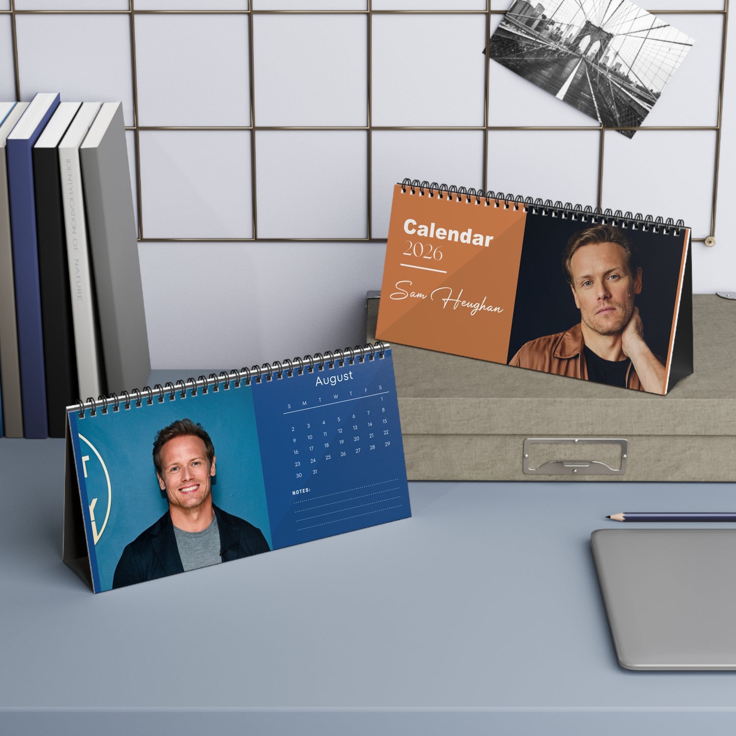 Sam Heughan 2026 Desk Calendar | Premium Spiral Bound Celebrity Photo Calendar | High-Quality Fan Gift & Desk Décor