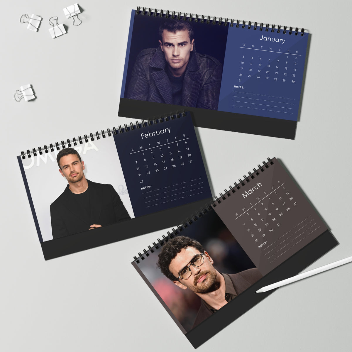 Theo James 2027 Desk Calendar Vol 1 | Spiral Bound Photo Calendar | Fan Gift