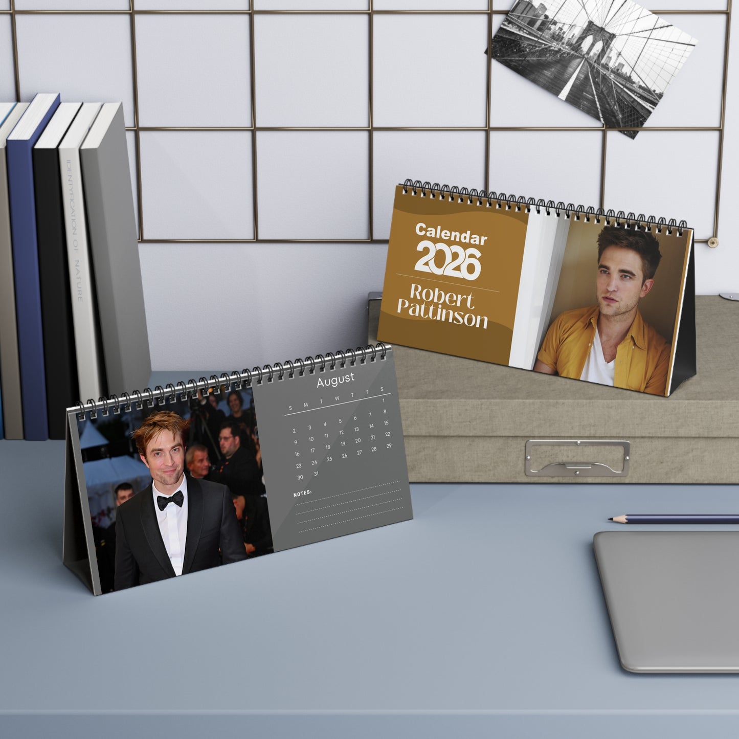 Robert Pattinson 2026 Desk Calendar | Celebrity Spiral Bound Photo Calendar | Fan Collectible Gift | Stylish Desk & Office Décor