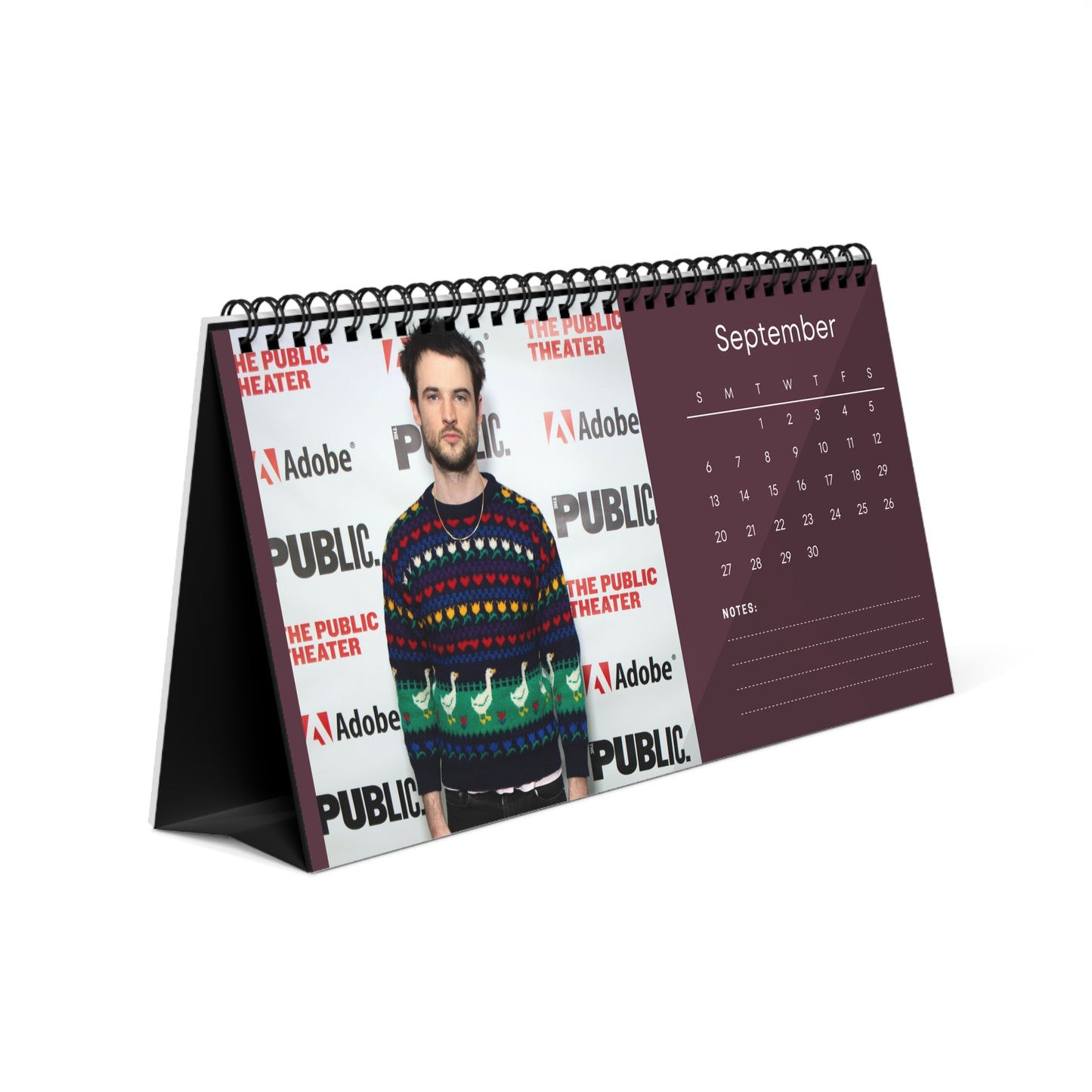 Tom Sturridge 2026 Desk Calendar | Premium Spiral Bound Celebrity Photo Calendar | High-Quality Fan Gift & Desk Décor