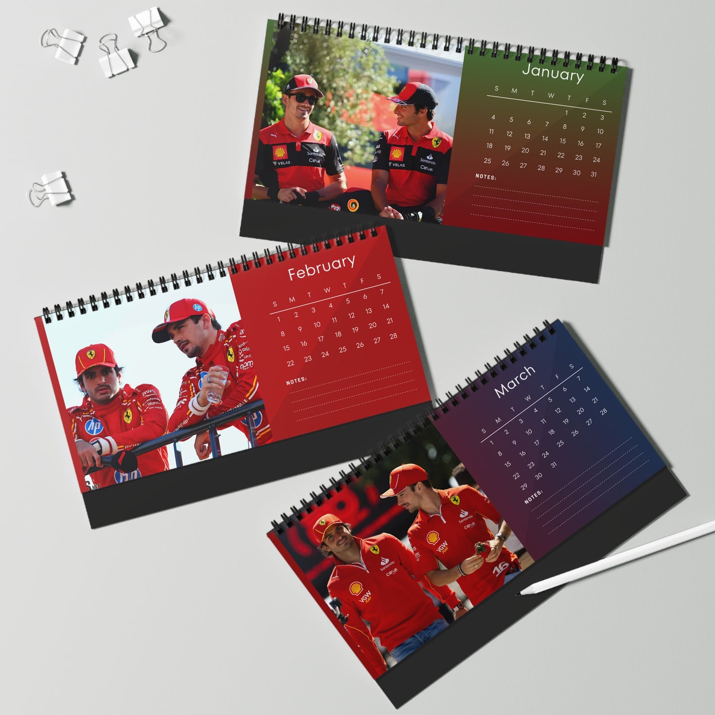 Charles Leclerc & Carlos Sainz 2026 Desk Calendar | F1 Racing Stars Spiral Bound Photo Calendar | Fan Collectible Gift | Stylish Desk Décor
