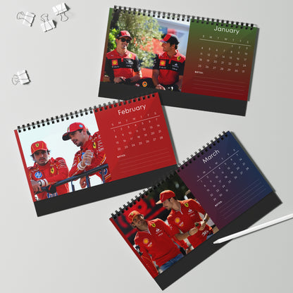 Charles Leclerc & Carlos Sainz 2026 Desk Calendar | F1 Racing Stars Spiral Bound Photo Calendar | Fan Collectible Gift | Stylish Desk Décor