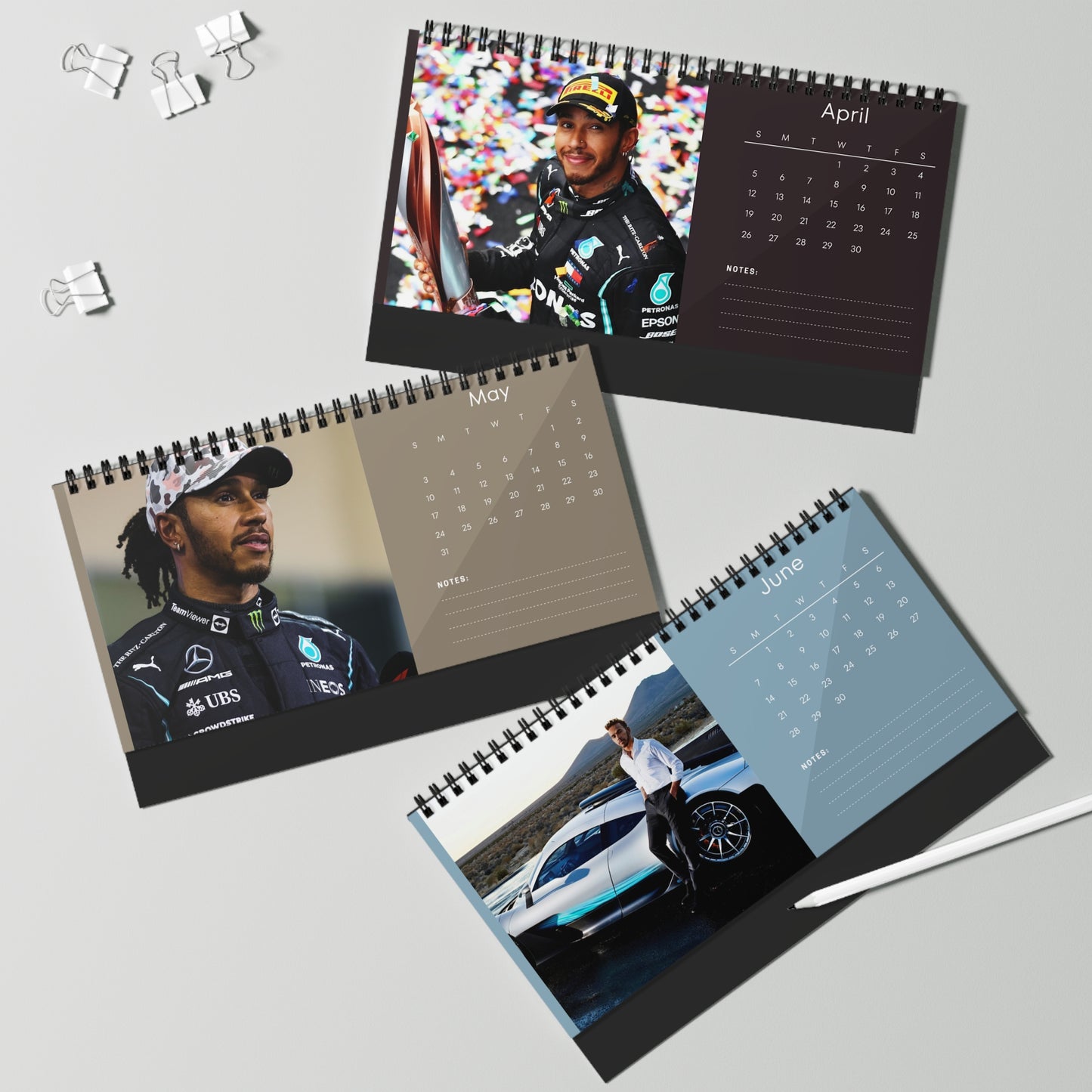 Lewis Hamilton 2026 Desk Calendar | F1 Racing Monthly Planner | Mercedes Gift | Formula 1 Memorabilia | Office Decor