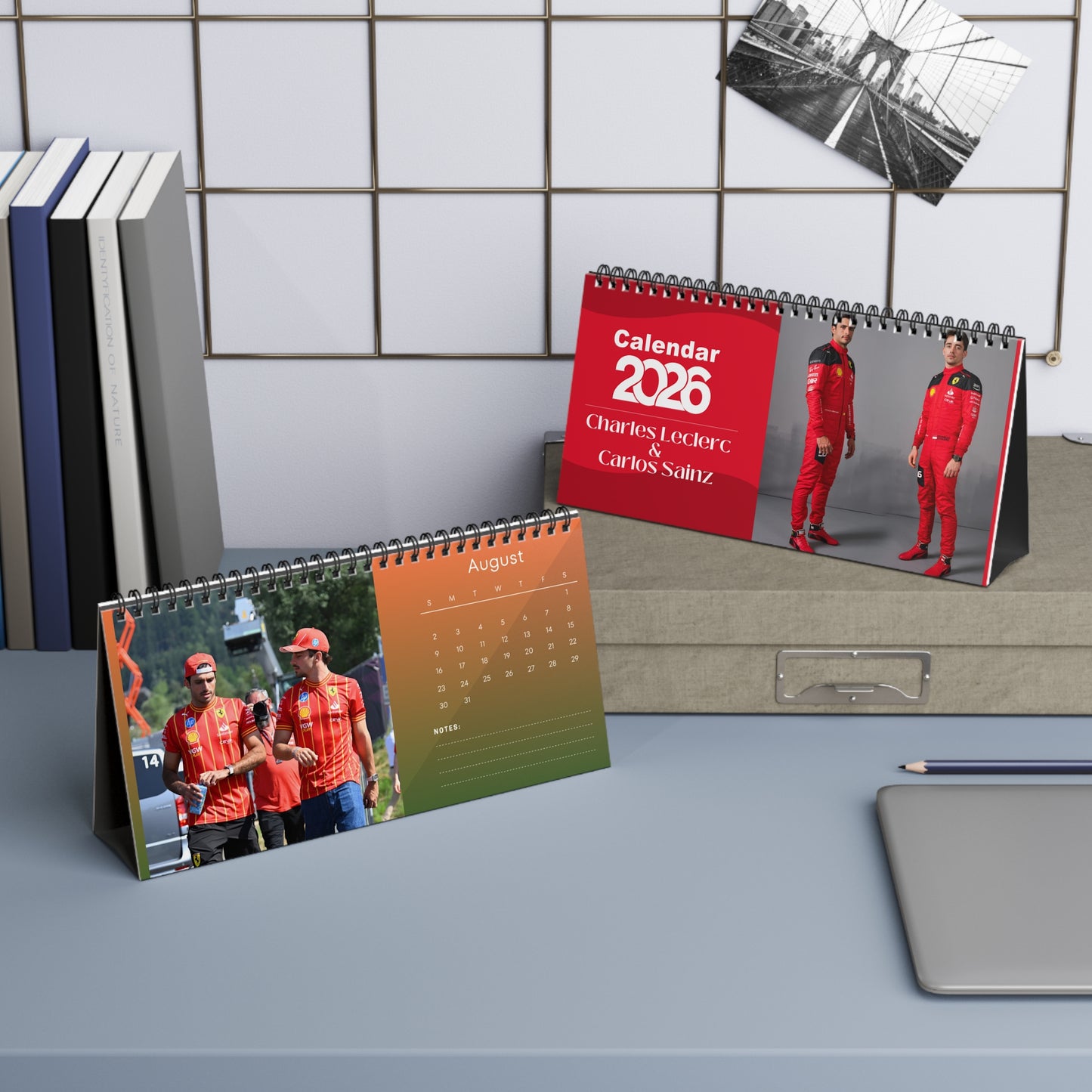 Charles Leclerc & Carlos Sainz 2026 Desk Calendar | F1 Racing Stars Spiral Bound Photo Calendar | Fan Collectible Gift | Stylish Desk Décor