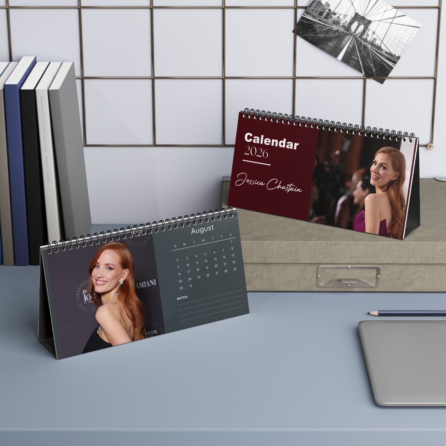 Jessica Chastain 2026 Desk Calendar | Premium Spiral Bound Celebrity Photo Calendar | High-Quality Fan Gift & Desk Décor
