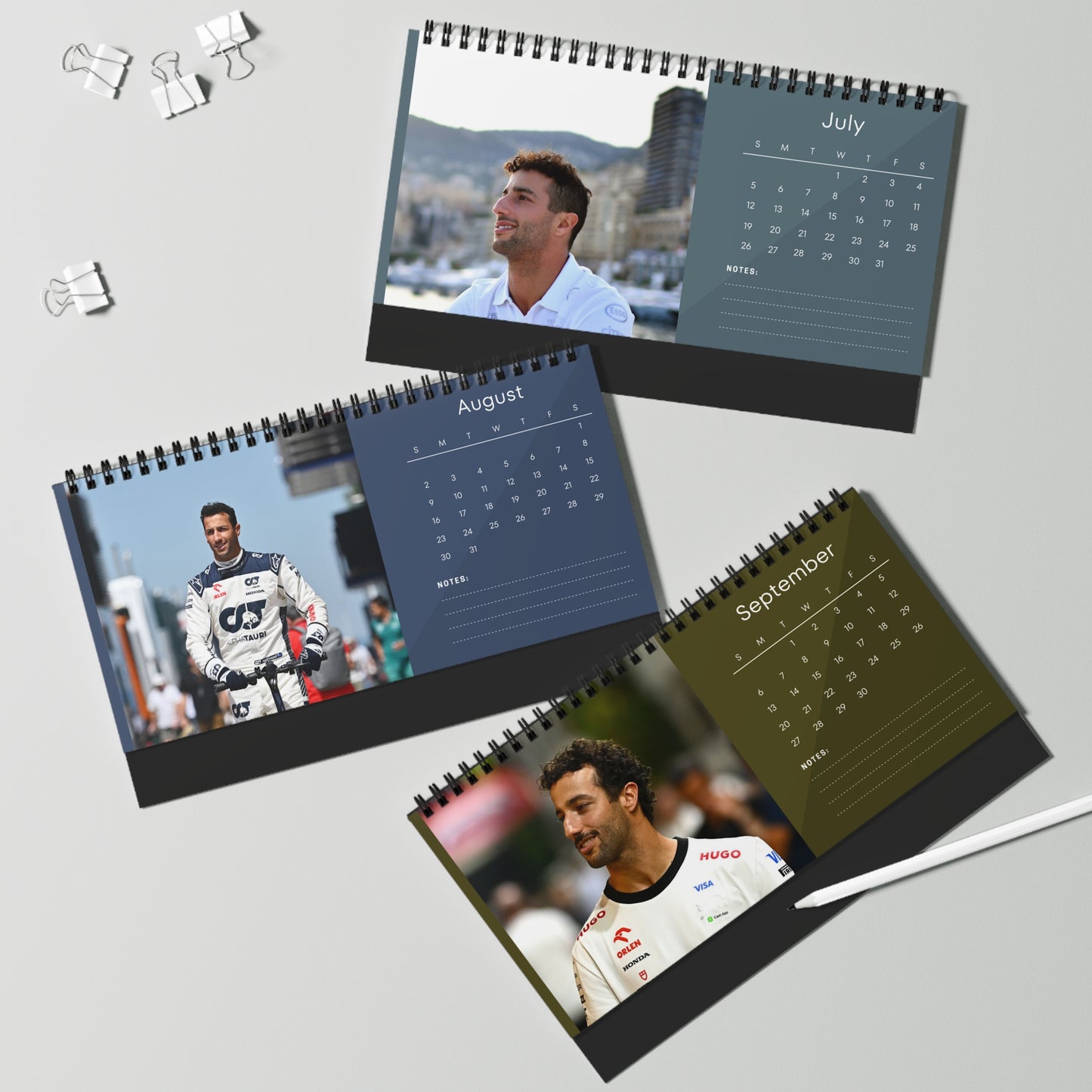 Daniel Ricciardo 2026 Desk Calendar | Premium Spiral Bound F1 Celebrity Photo Calendar | High-Quality Gift for Fans & Desk Décor
