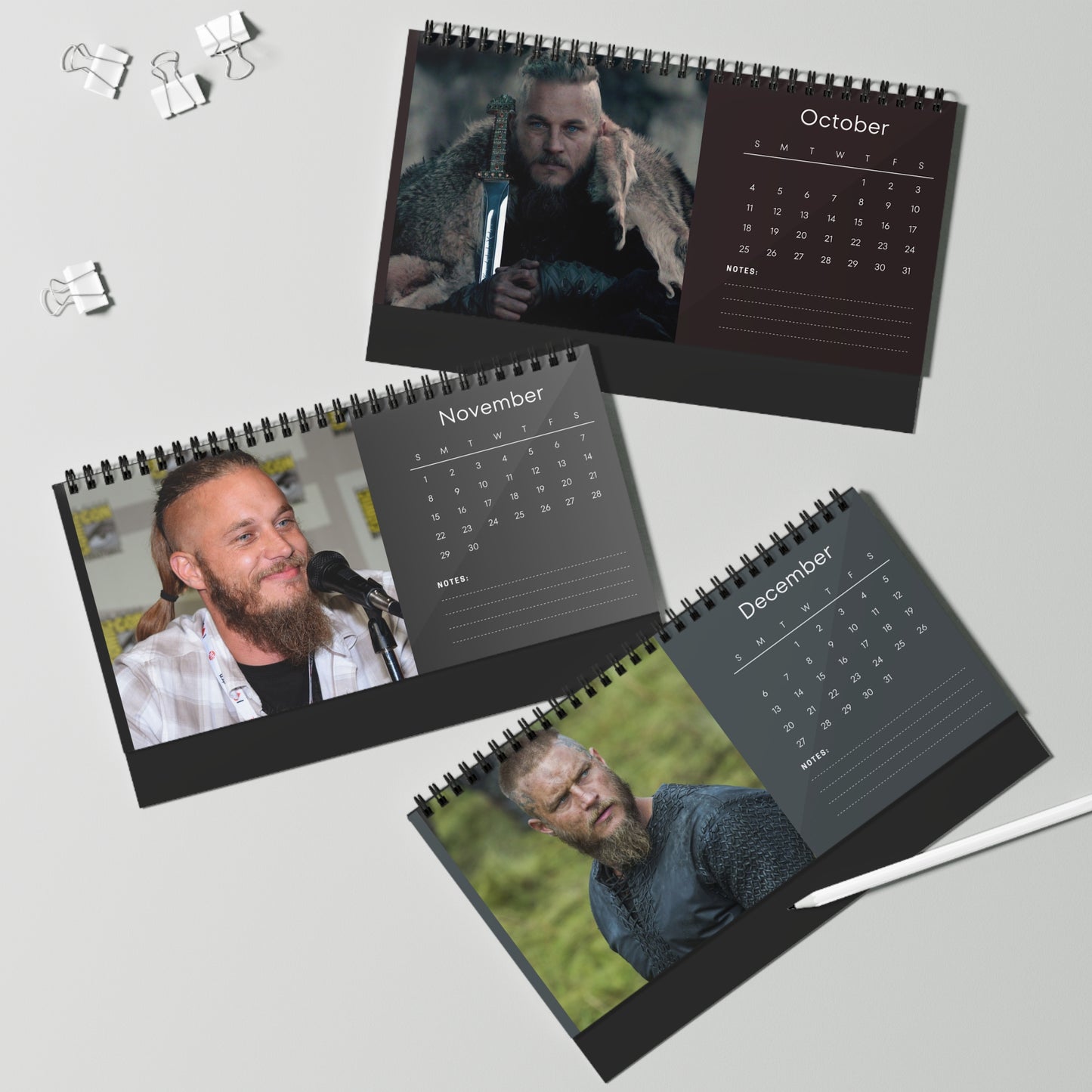 Travis Fimmel 2026 Desk Calendar | Celebrity Spiral Bound Photo Calendar | Fan Collectible Gift | Stylish Desk & Office Décor