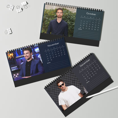Theo James 2026 Desk Calendar | Premium Spiral Bound Celebrity Photo Calendar | High-Quality Fan Gift & Desk Décor