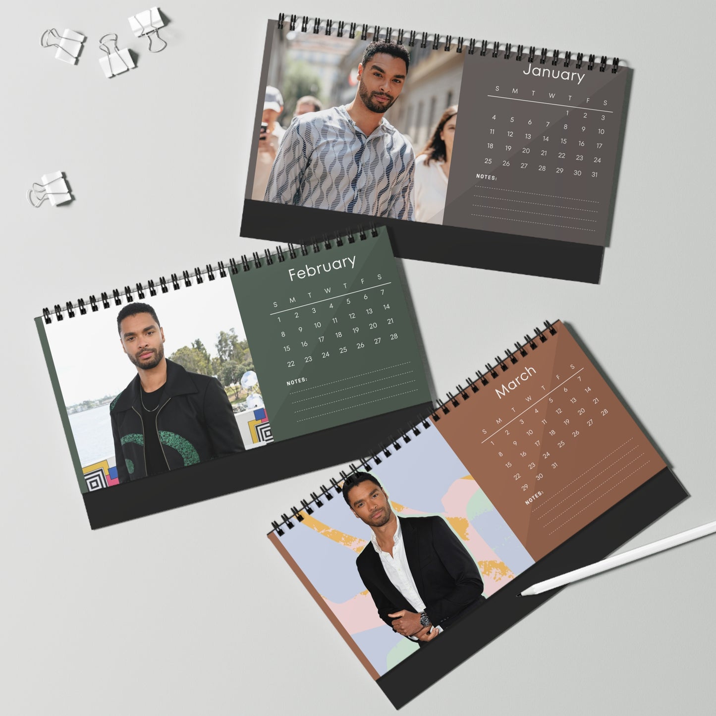 Regé-Jean Page 2026 Desk Calendar | Celebrity Spiral Bound Photo Calendar | Fan Collectible Gift | Stylish Desk & Office Décor