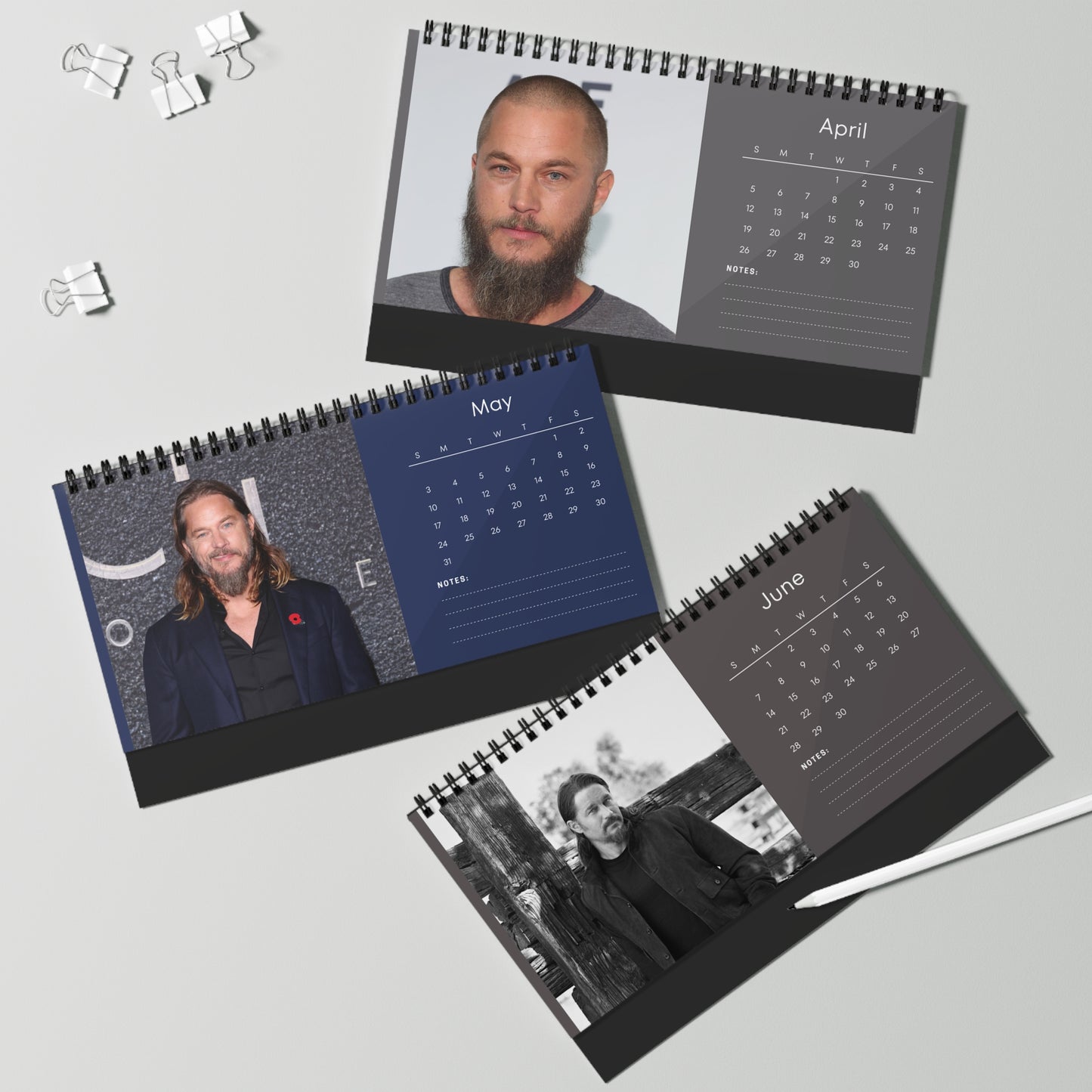 Travis Fimmel 2026 Desk Calendar | Celebrity Spiral Bound Photo Calendar | Fan Collectible Gift | Stylish Desk & Office Décor