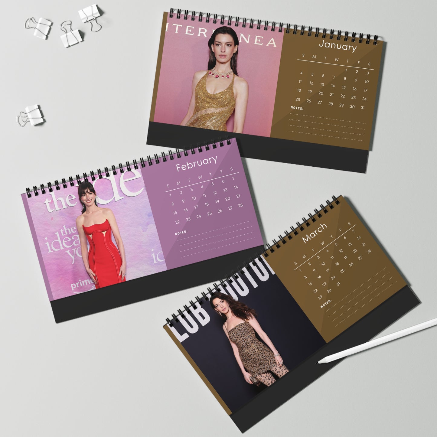 Anne Hathaway 2026 Desk Calendar | Premium Celebrity Photo Calendar | Elegant Collectible Gift for Fans | Stylish Spiral Bound Desk Décor