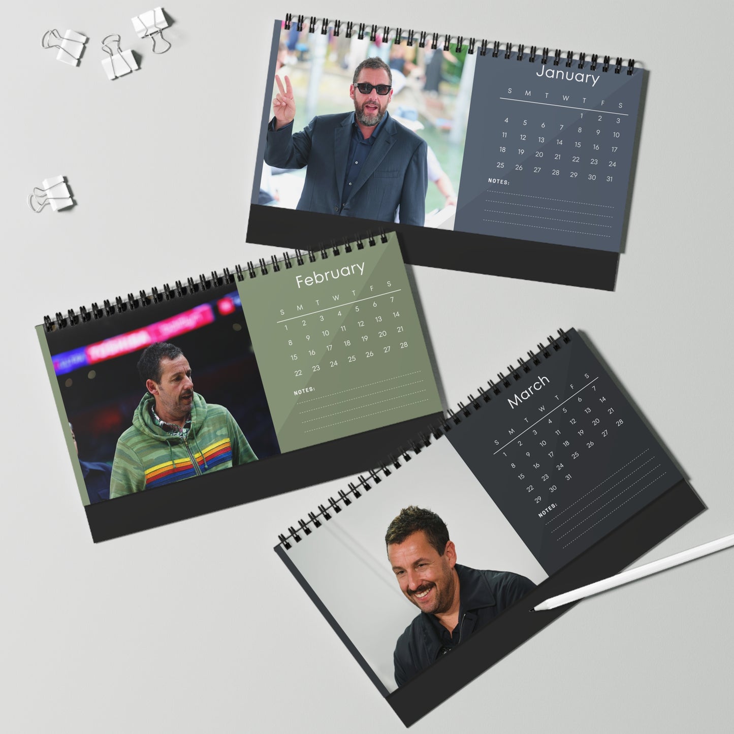 Adam Sandler 2026 Desk Calendar | Celebrity Spiral Bound Photo Calendar | Comedy Star Fan Gift | Collectible Desk & Office Décor