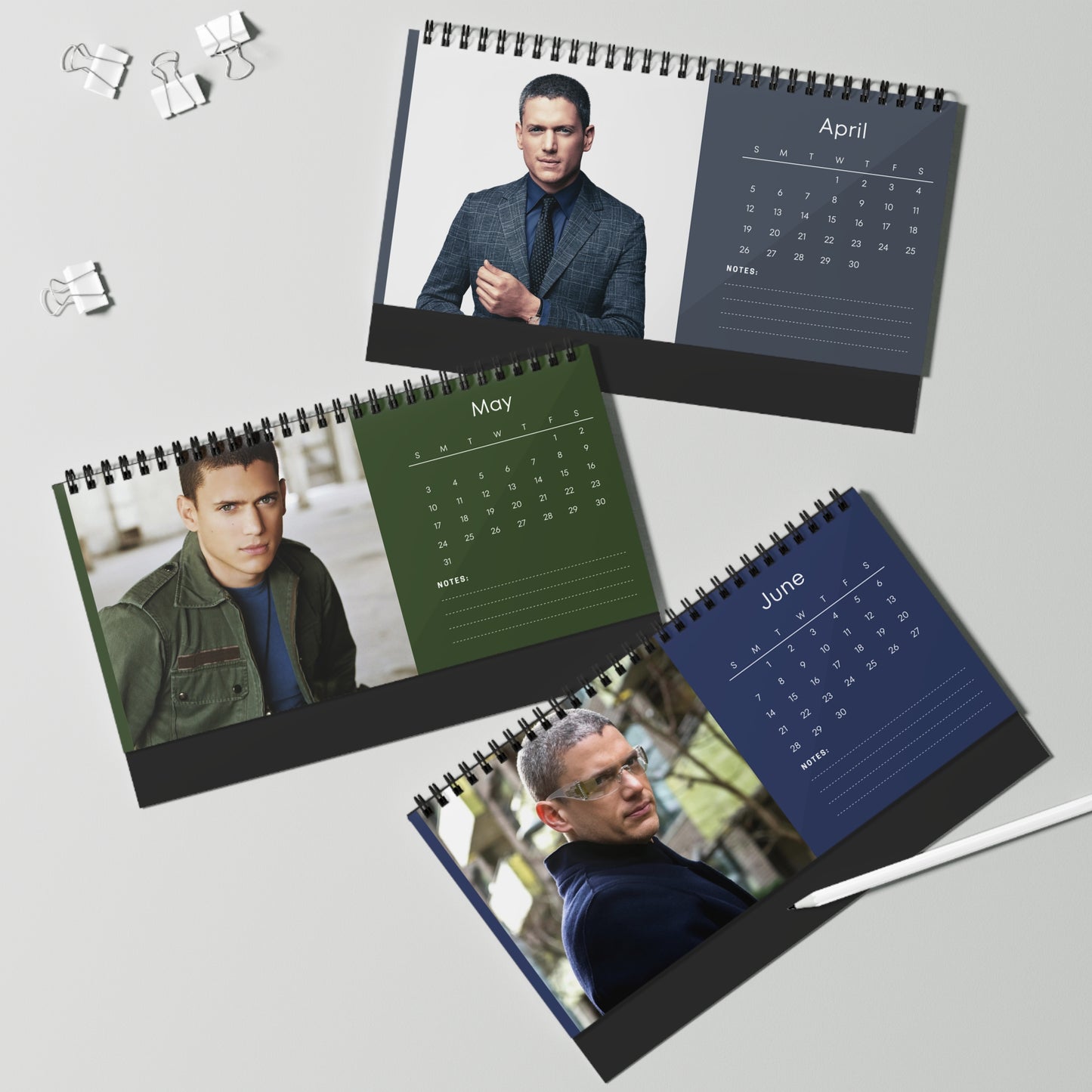 Wentworth Miller 2026 Desk Calendar | Celebrity Spiral Bound Photo Calendar | Fan Collectible Gift | Stylish Desk & Office Décor