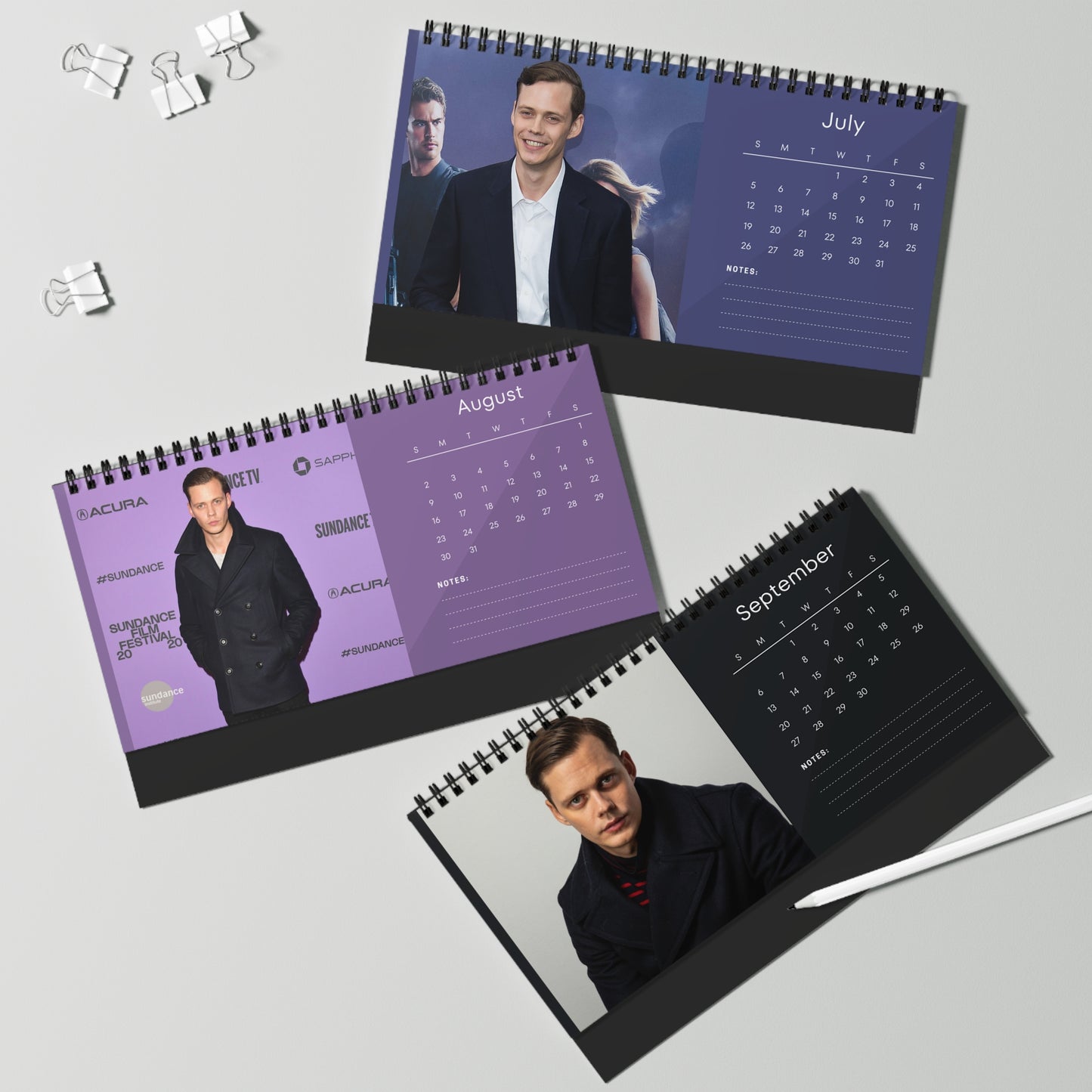 Bill Skarsgård 2026 Desk Calendar | Premium Celebrity Photo Calendar | Elegant Spiral-Bound Collectible Gift for Fans & Desk Décor