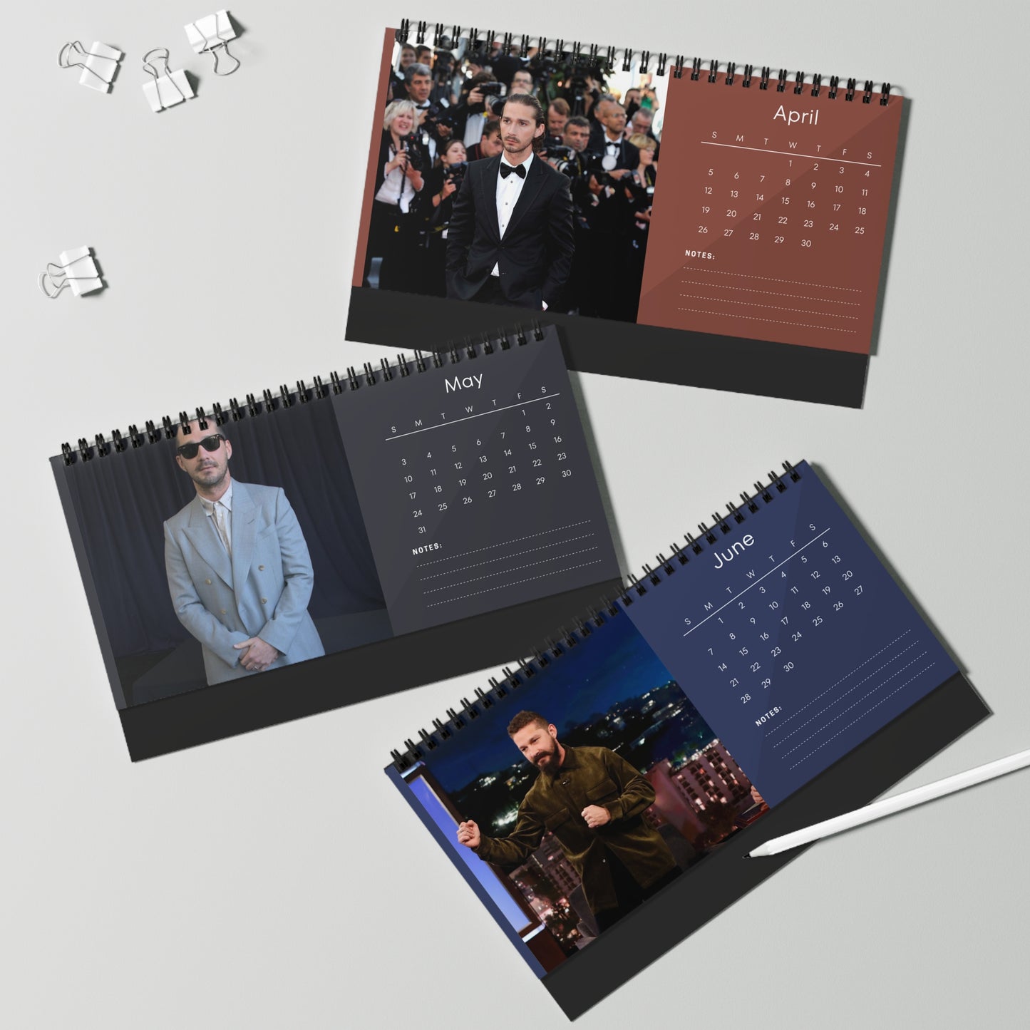 Shia LaBeouf 2026 Desk Calendar | Premium Spiral Bound Celebrity Photo Calendar | High-Quality Fan Gift & Desk Décor