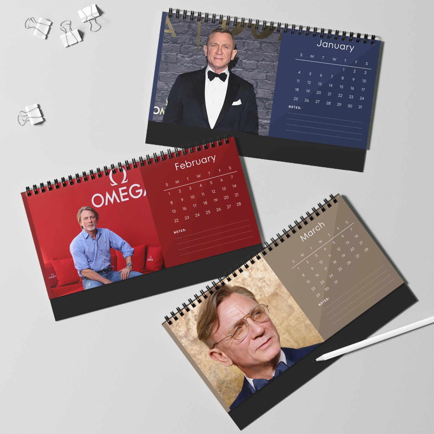 Daniel Craig 2026 Desk Calendar | James Bond & Hollywood Star | Daniel Craig Gift | 007 Actor Calendar | Movie Star Decor