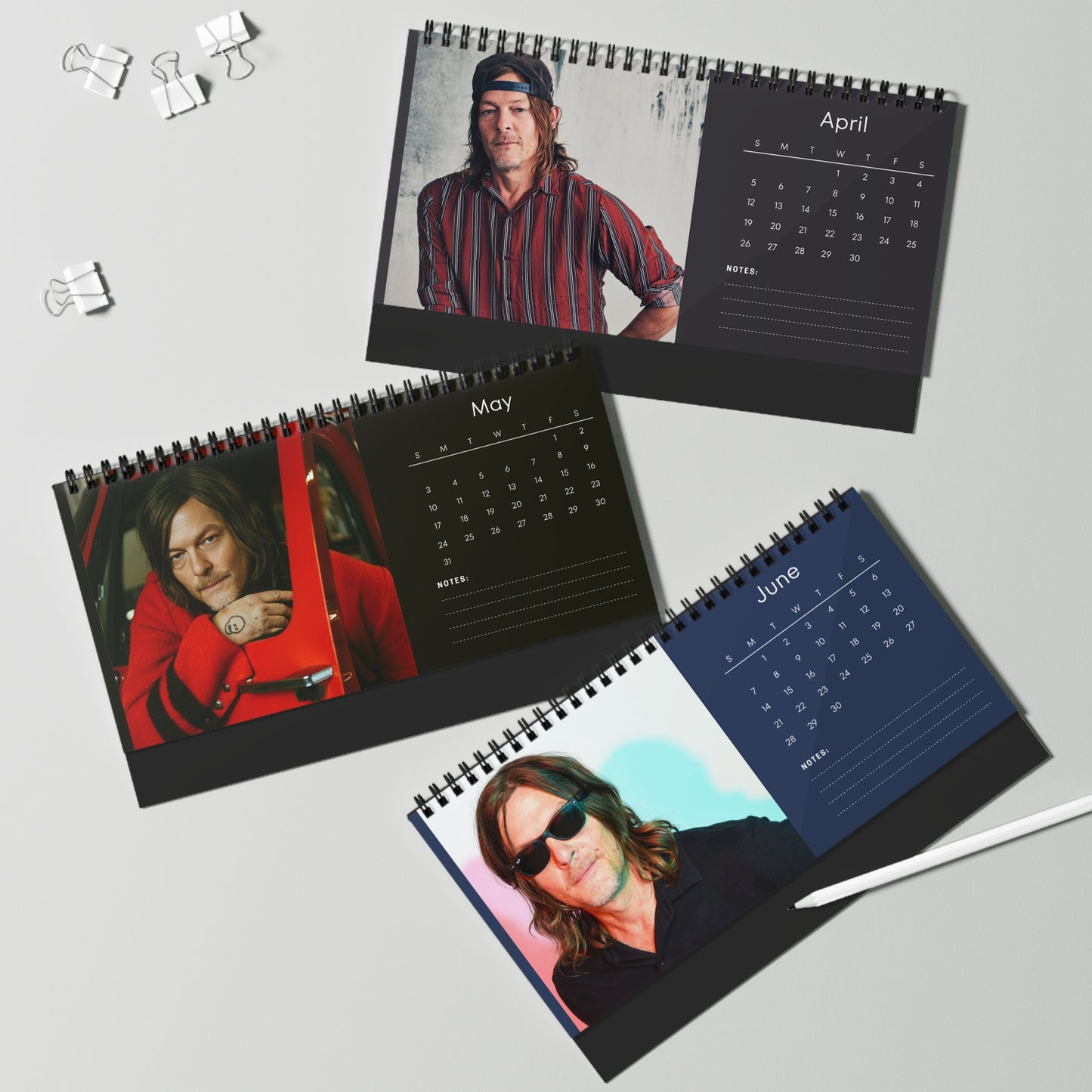 Norman Reedus 2026 Desk Calendar | Premium Spiral Bound Celebrity Photo Calendar | Cool Collectible Gift for Fans & Desk Décor