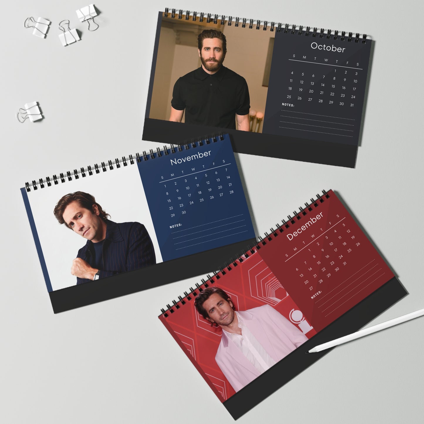 Jake Gyllenhaal 2026 Desk Calendar | Premium Spiral Bound Celebrity Photo Calendar | High-Quality Fan Gift & Desk Décor