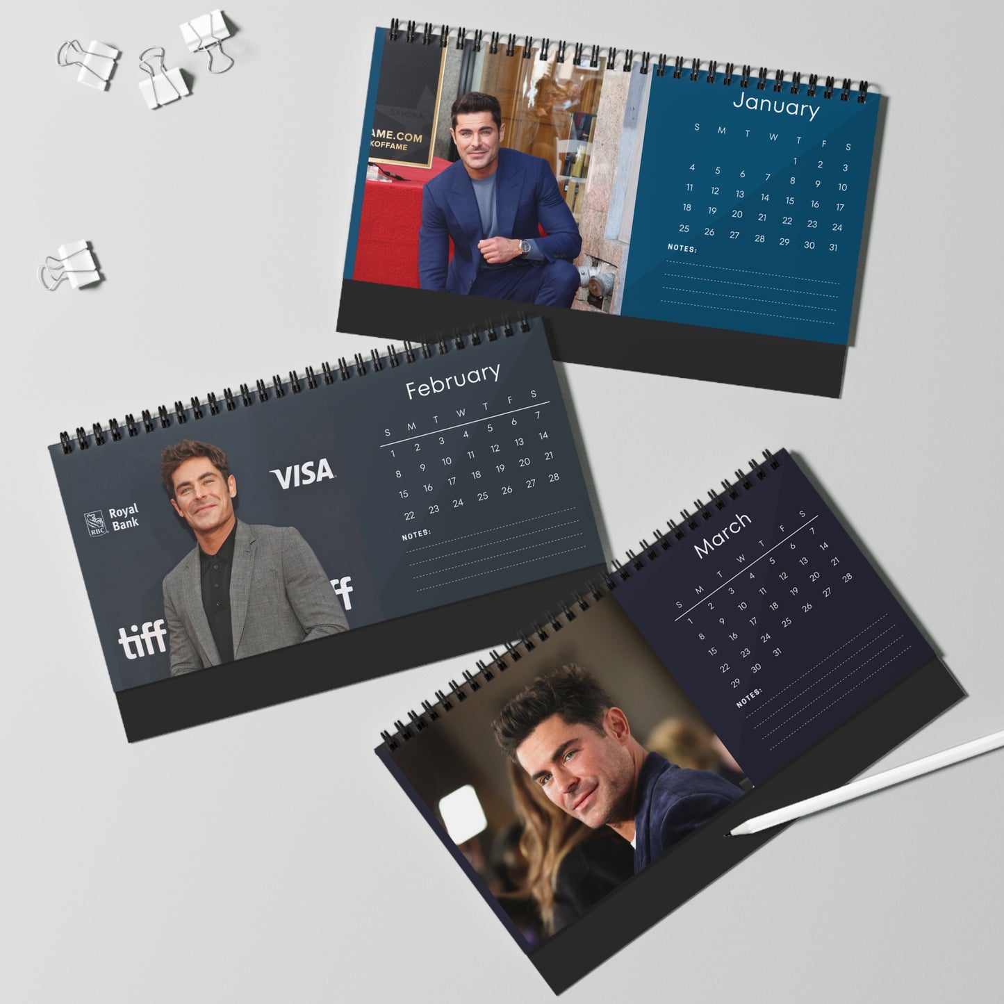 Zac Efron 2026 Desk Calendar | Actor Monthly Planner | Zac Efron Gift | Office Decor
