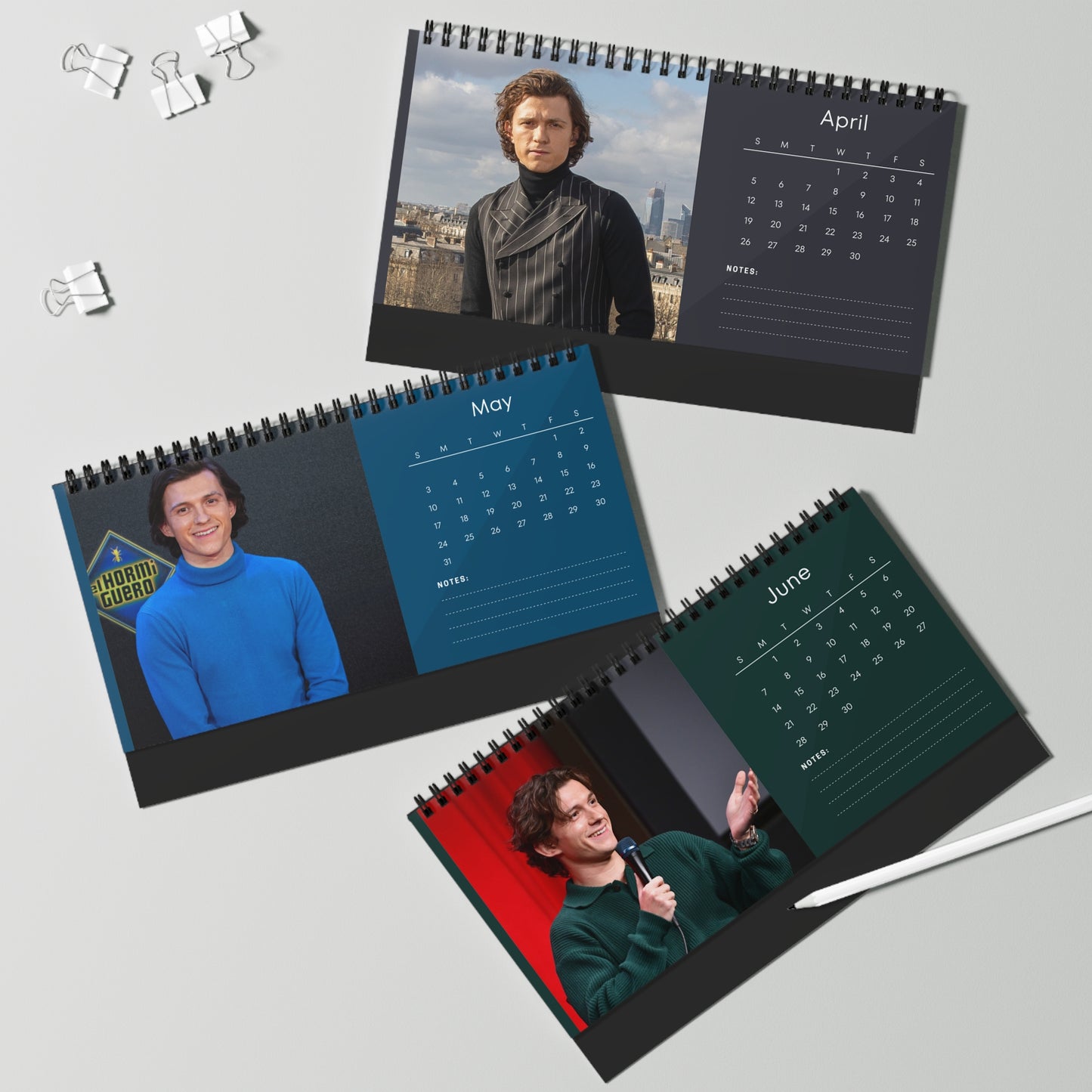Tom Holland 2026 Desk Calendar | Premium Spiral Bound Celebrity Photo Calendar | High-Quality Fan Gift & Desk Décor
