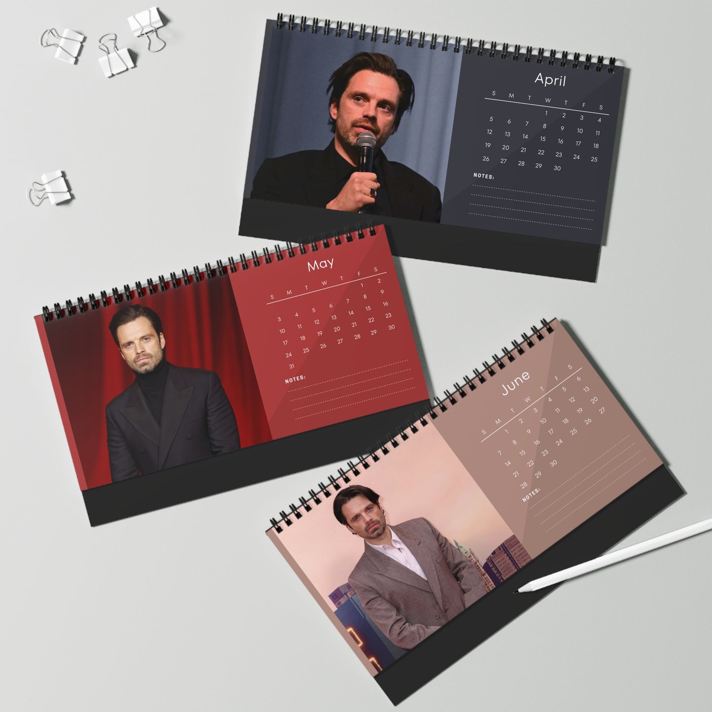 Sebastian Stan 2026 Desk Calendar | Premium Spiral Bound Celebrity Photo Calendar | High-Quality Fan Gift & Desk Décor