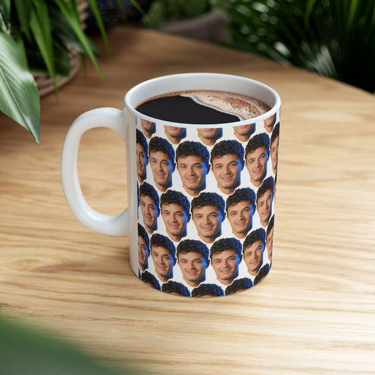 Lando Norris Face Pattern Ceramic Mug | Unique Gift for Lando Norris Fans