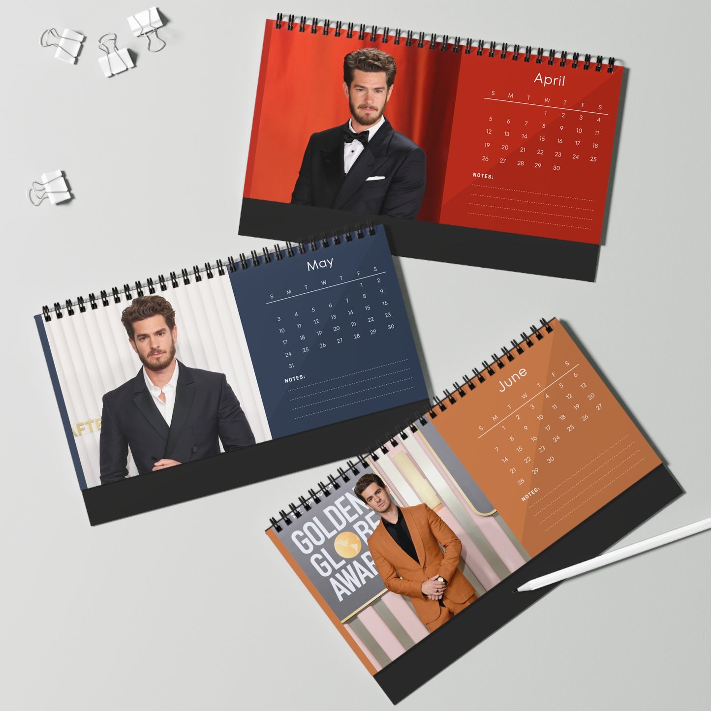 Andrew Garfield 2026 Desk Calendar | Premium Spiral Bound Celebrity Photo Calendar | High Quality Collectible Gift for Fans & Desk Décor