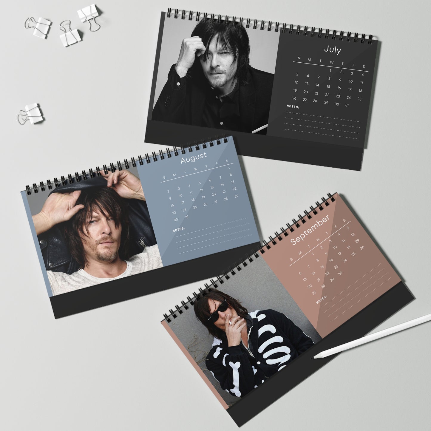 Norman Reedus 2026 Desk Calendar | Celebrity Spiral Bound Photo Calendar | Fan Collectible Gift | Stylish Desk & Office Décor
