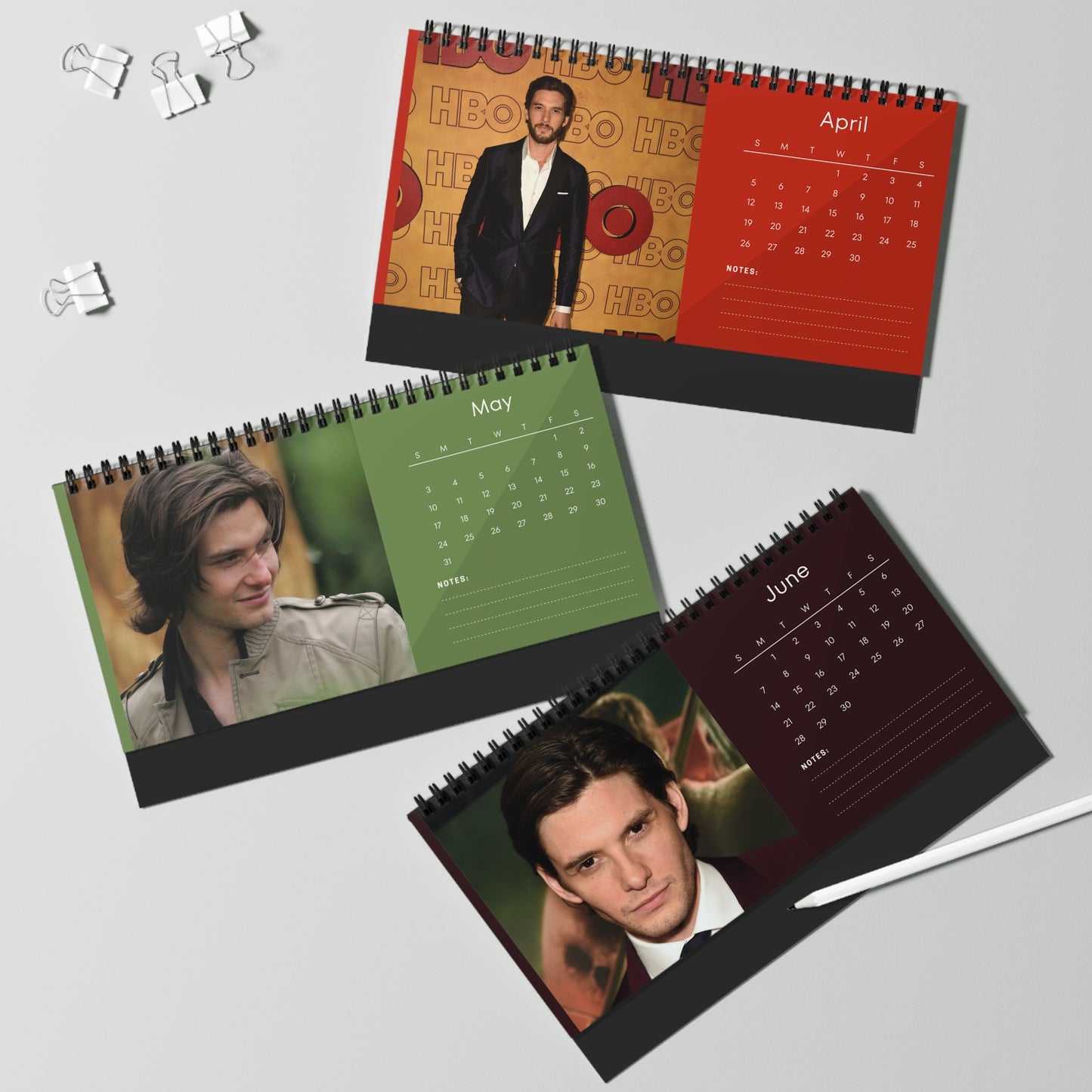 Ben Barnes 2026 Desk Calendar | Premium Spiral-Bound Celebrity Photo Calendar | High-Quality Collectible Gift for Fans & Desk Décor
