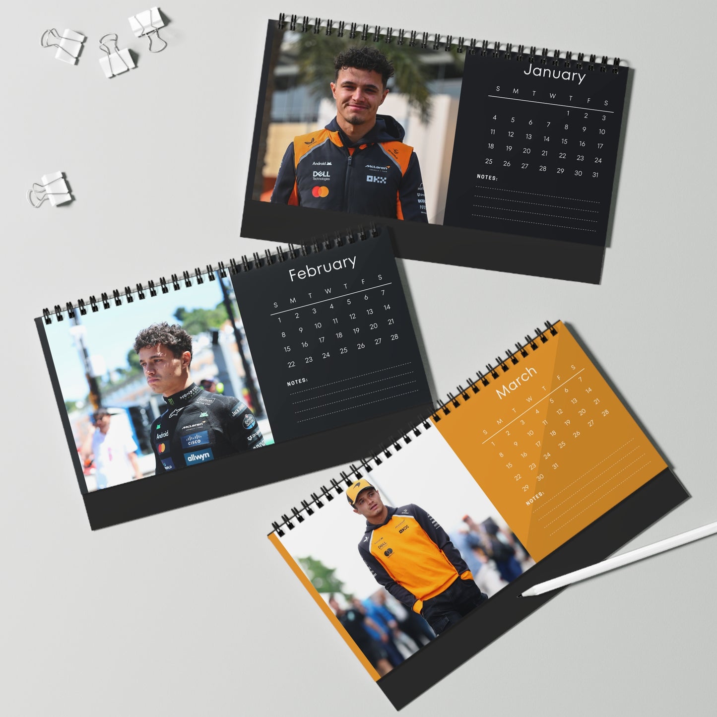 Lando Norris 2026 Desk Calendar | Premium Spiral Bound Celebrity Photo Calendar | Collectible Fan Gift | Stylish Desk & Office Décor