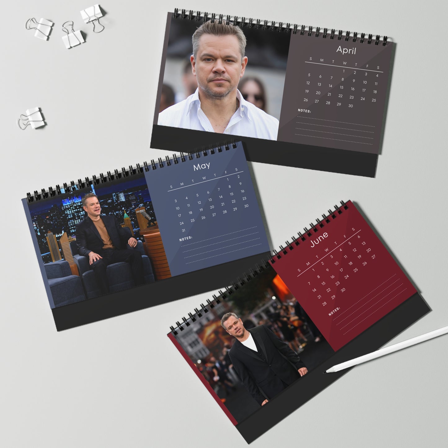 Matt Damon 2026 Desk Calendar | Premium Spiral Bound Celebrity Photo Calendar | Stylish Collectible Gift for Fans & Desk Décor