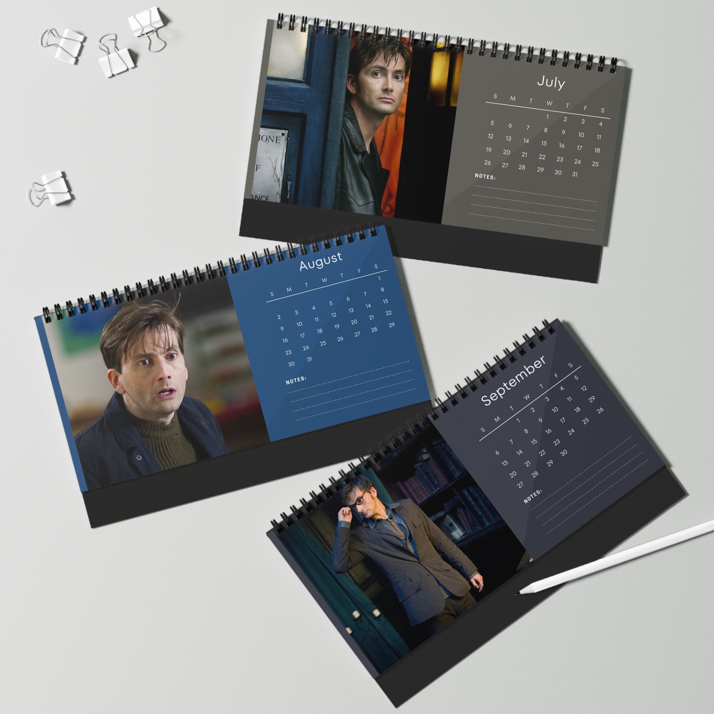 David Tennant 2026 Desk Calendar | Celebrity Spiral Bound Photo Calendar | Fan Collectible Gift | Stylish Desk & Office Décor