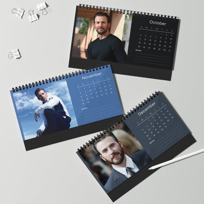 Chris Evans 2026 Desk Calendar | Premium Spiral Bound Celebrity Photo Calendar | Collectible Fan Gift | Stylish Desk & Office Décor