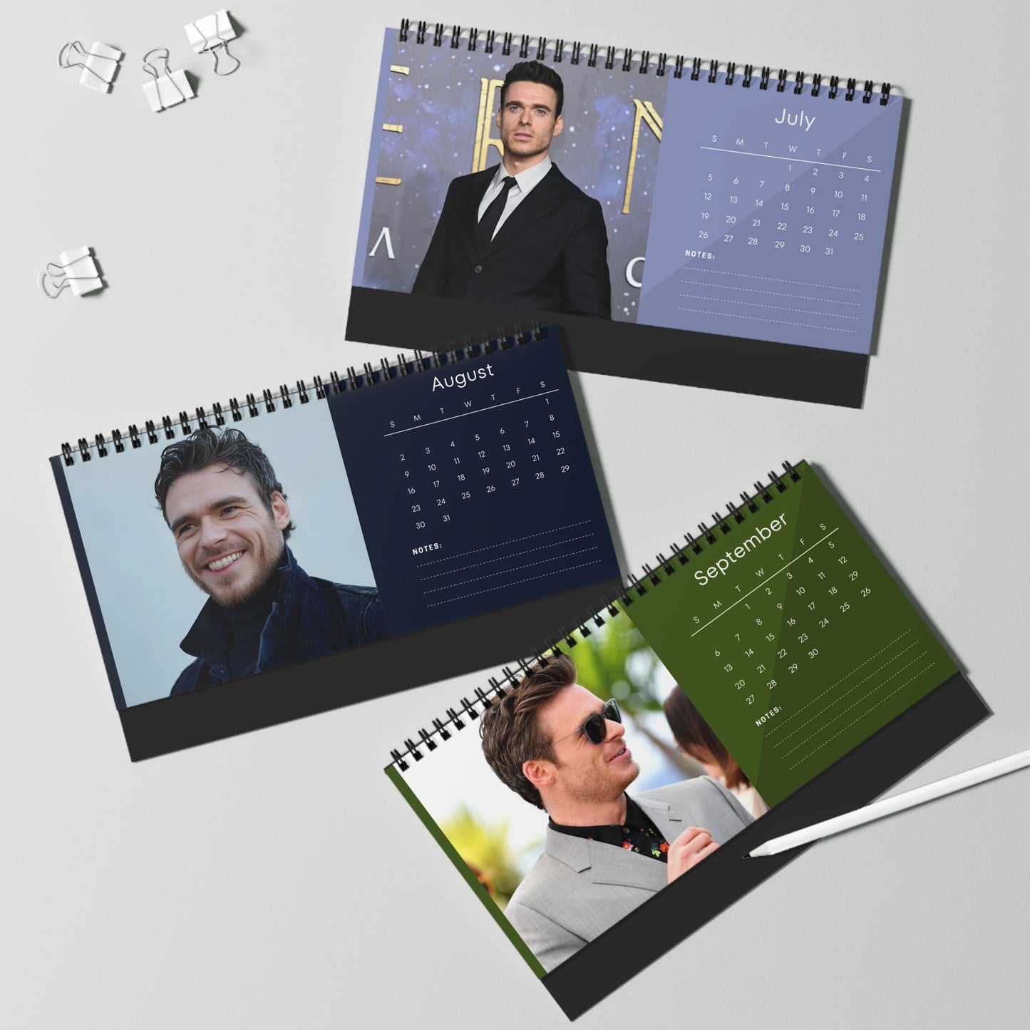 Richard Madden 2026 Desk Calendar | Premium Spiral-Bound Celebrity Photo Calendar | Fan Gift & Stylish Desk Décor