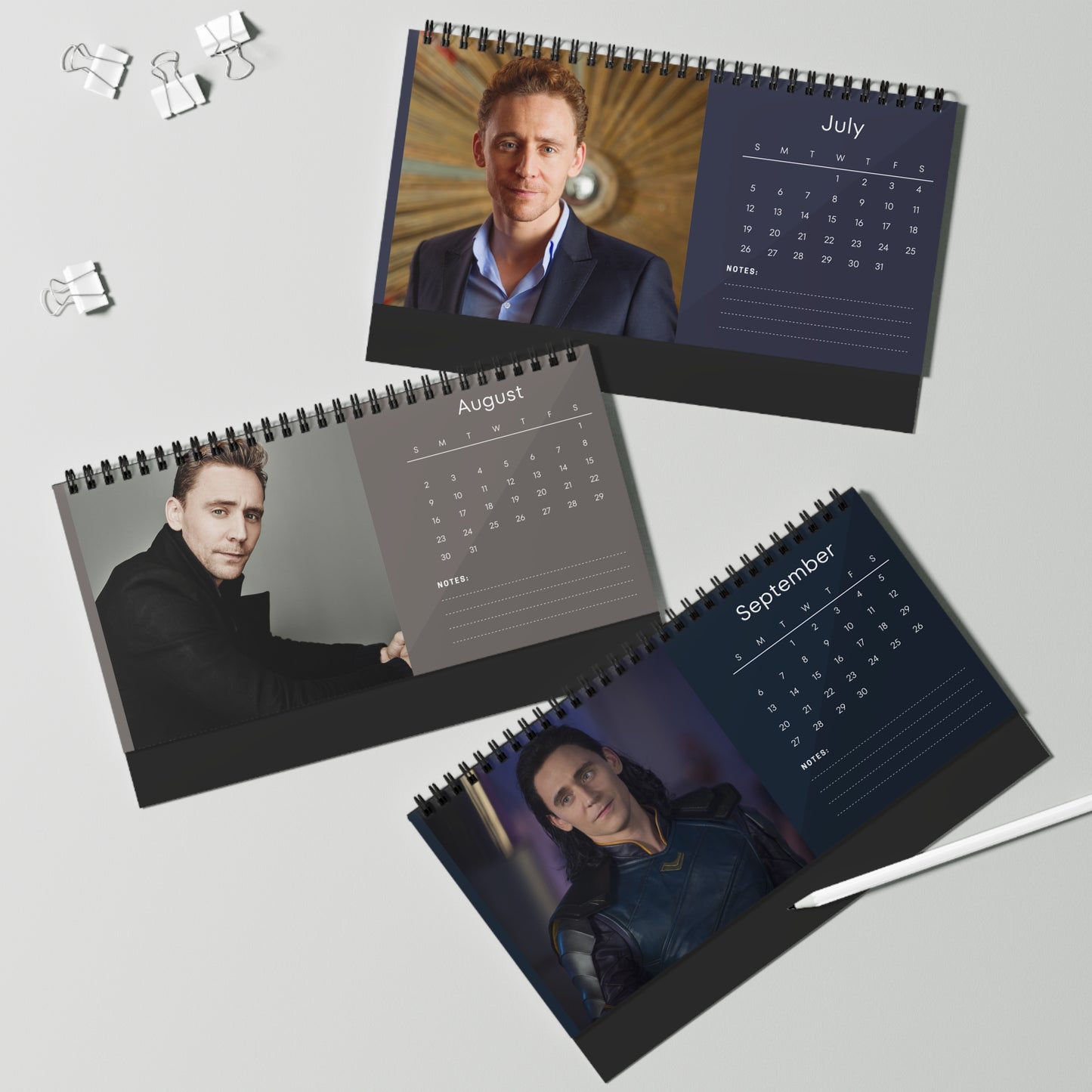 Tom Hiddleston 2026 Desk Calendar | Premium Spiral Bound Celebrity Photo Calendar | Collectible Fan Gift | Stylish Desk & Office Décor