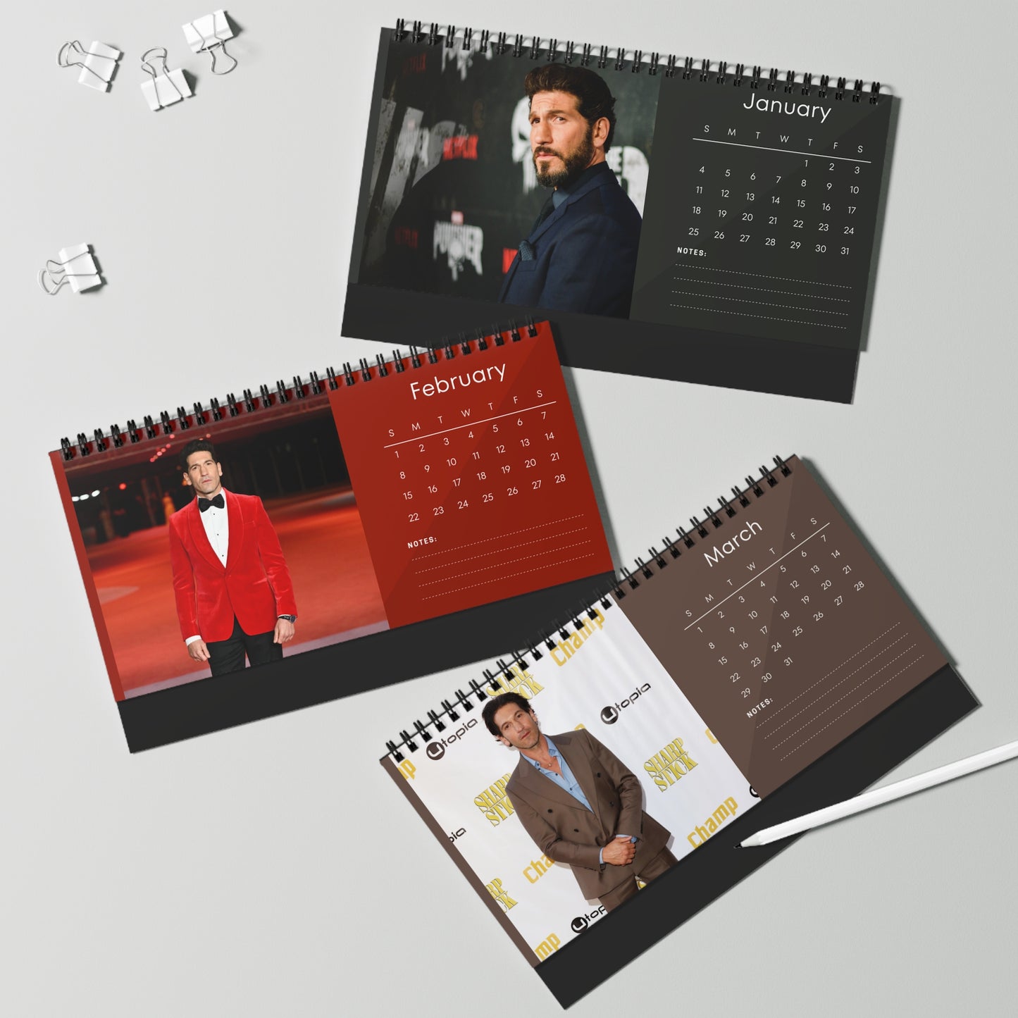 Jon Bernthal 2026 Desk Calendar | Premium Spiral Bound Celebrity Photo Calendar | High-Quality Fan Gift & Desk Décor