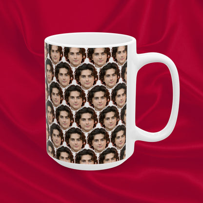 Timothée Chalamet Face Pattern Ceramic Mug | Unique Gift for Timothée Chalamet Fans