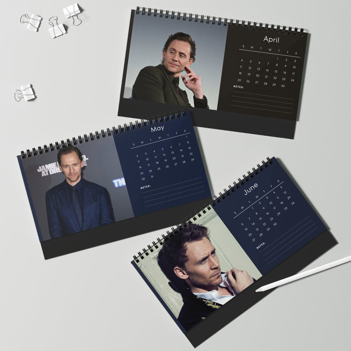 Tom Hiddleston 2027 Desk Calendar Vol 4 | Spiral Bound Photo Calendar | Fan Gift