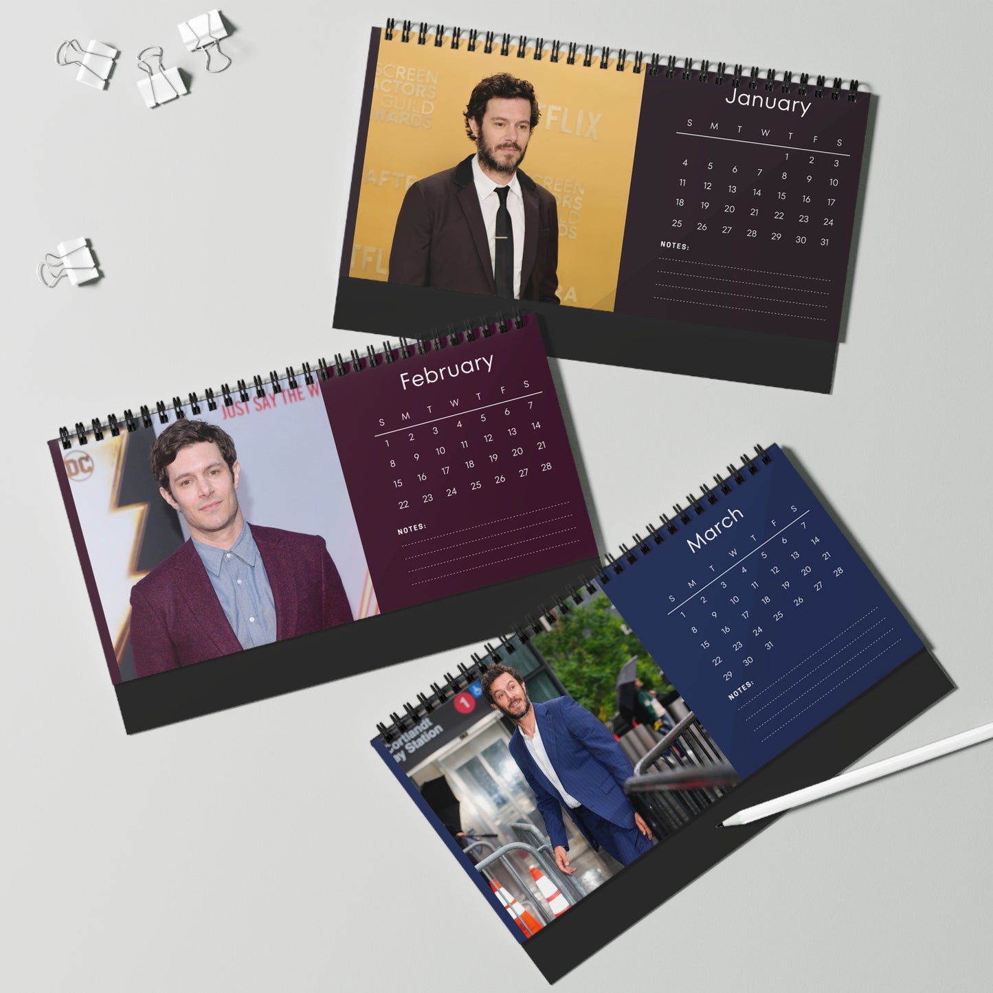 Adam Brody 2026 Desk Calendar | Celebrity Spiral Bound Photo Calendar | Collectible Fan Gift | Stylish Desk & Office Décor
