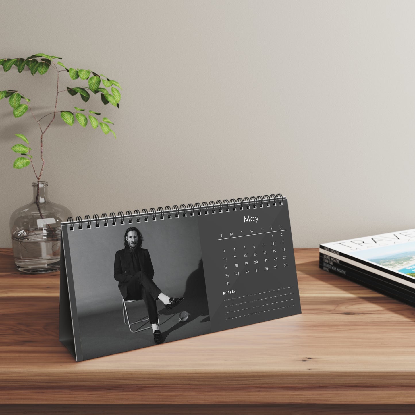 Keanu Reeves 2026 Desk Calendar | Premium Spiral Bound Celebrity Photo Calendar | Collectible Fan Gift | Stylish Desk & Office Décor