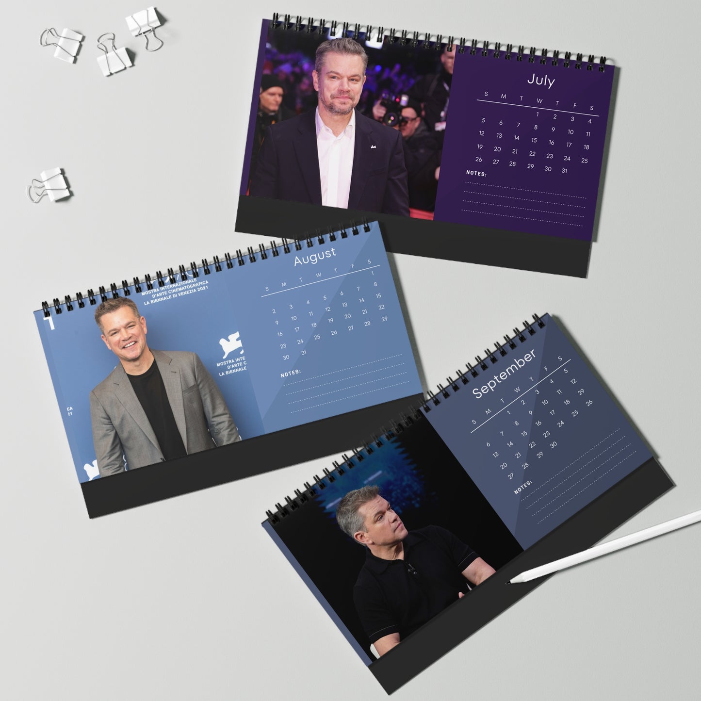 Matt Damon 2026 Desk Calendar | Premium Spiral Bound Celebrity Photo Calendar | High-Quality Fan Gift & Desk Décor