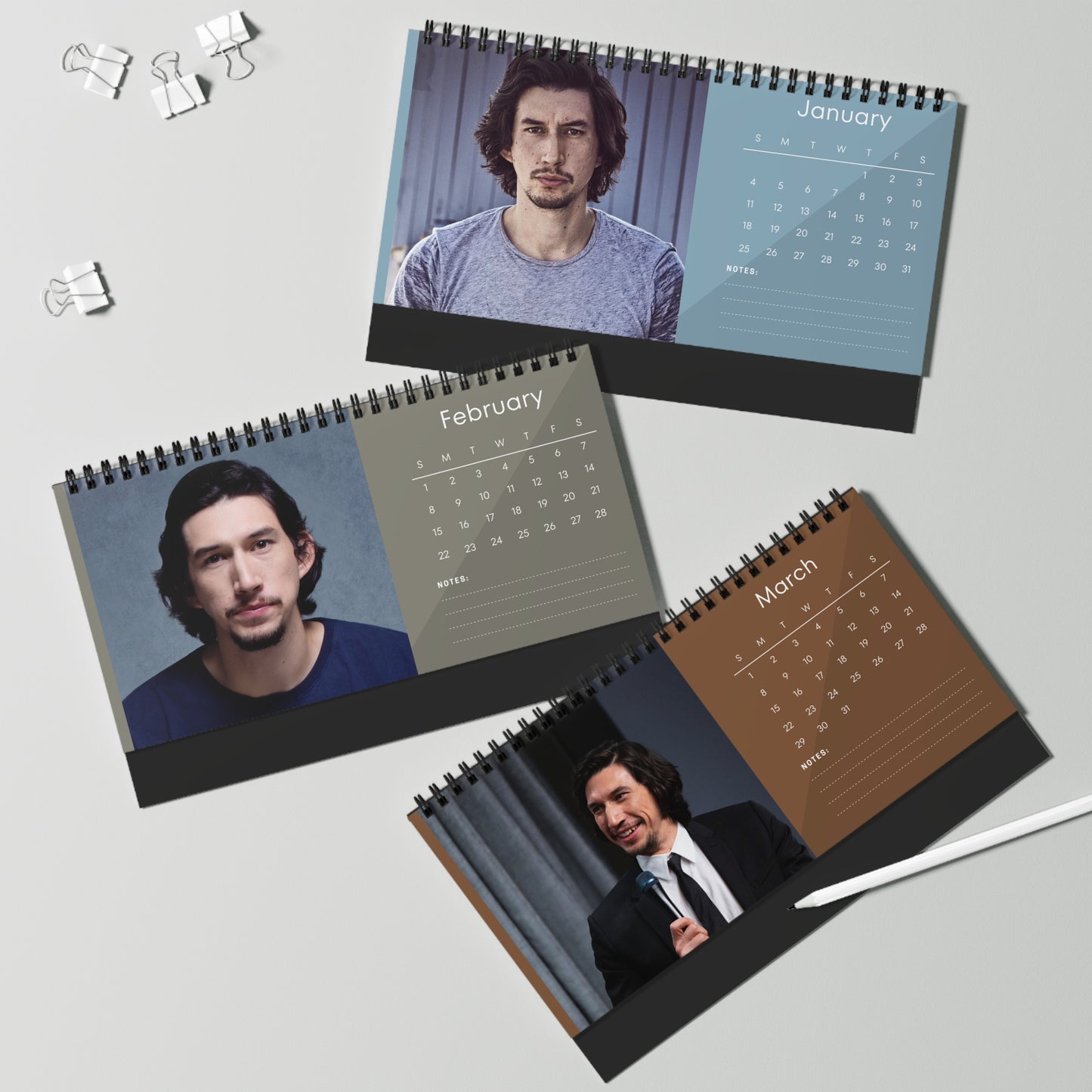 Adam Driver 2026 Desk Calendar | Premium Spiral Bound Celebrity Photo Calendar | High Quality Collectible Gift for Fans & Desk Décor