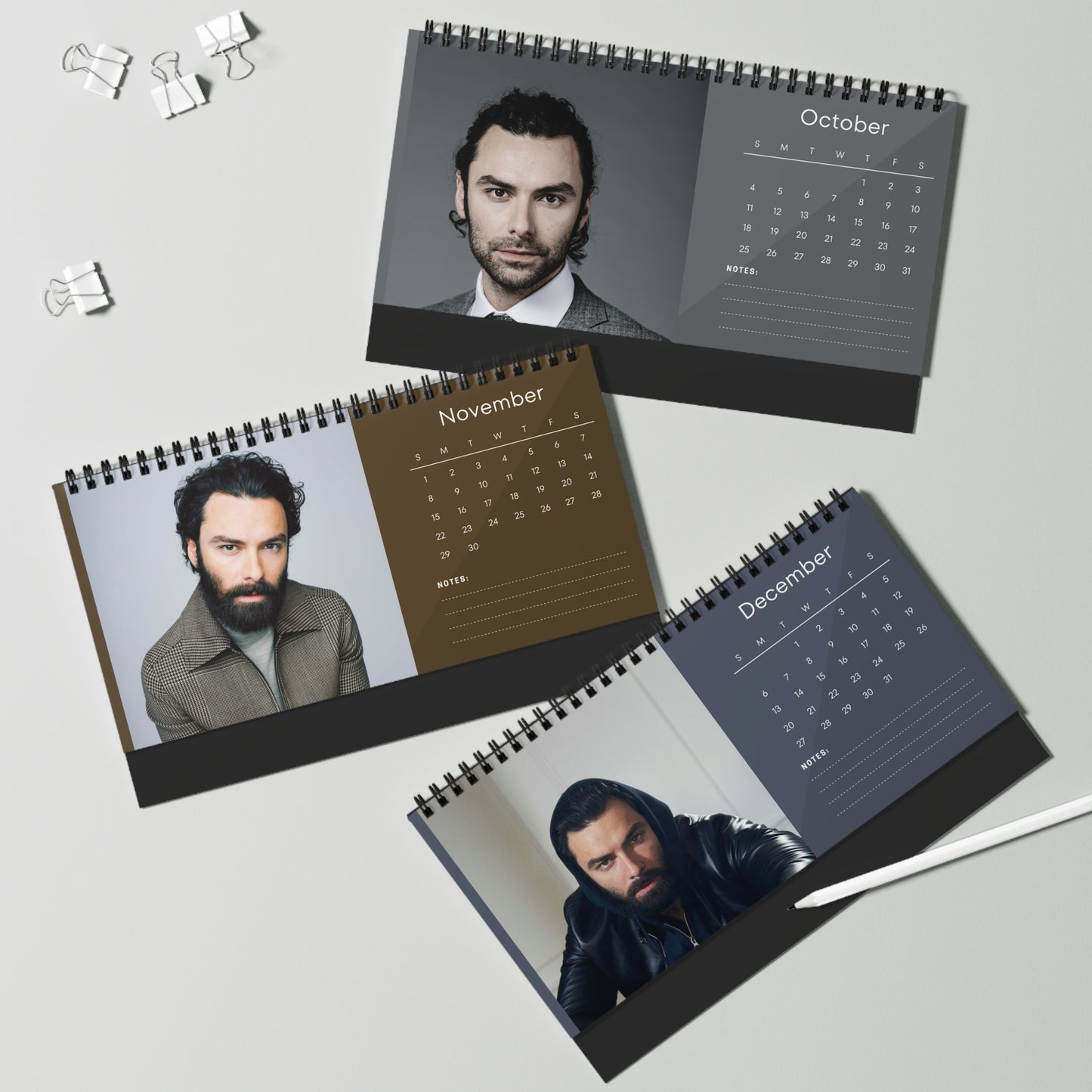 Aidan Turner 2026 Desk Calendar | Celebrity Spiral Bound Photo Calendar | Fan Collectible Gift | Stylish Desk & Office Décor