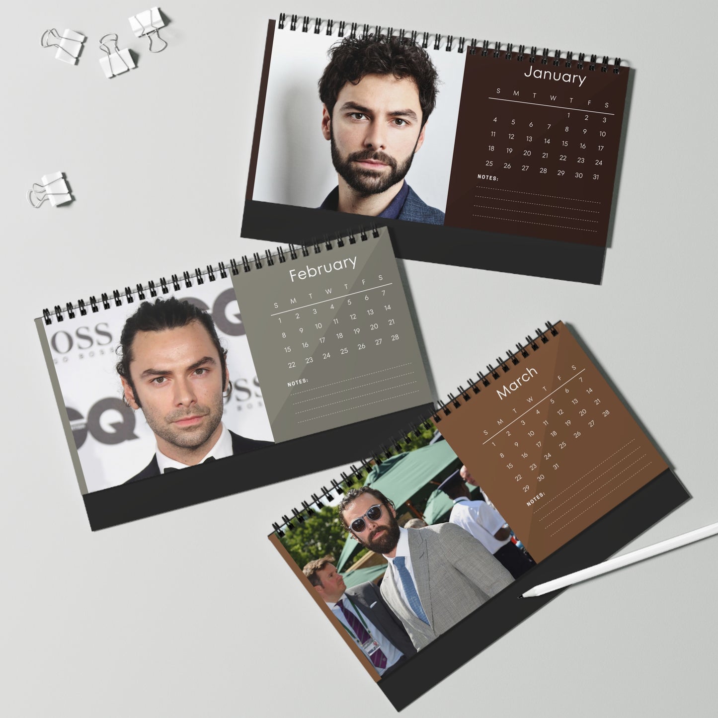 Aidan Turner 2026 Desk Calendar | Poldark Actor Gift | Ross Poldark Calendar | Hobbit Actor | Office Desk Decor