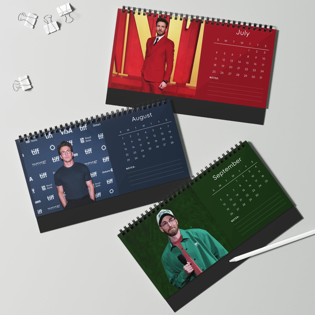 Chris Evans 2027 Desk Calendar Vol 2 | Spiral Bound Photo Calendar | Fan Gift