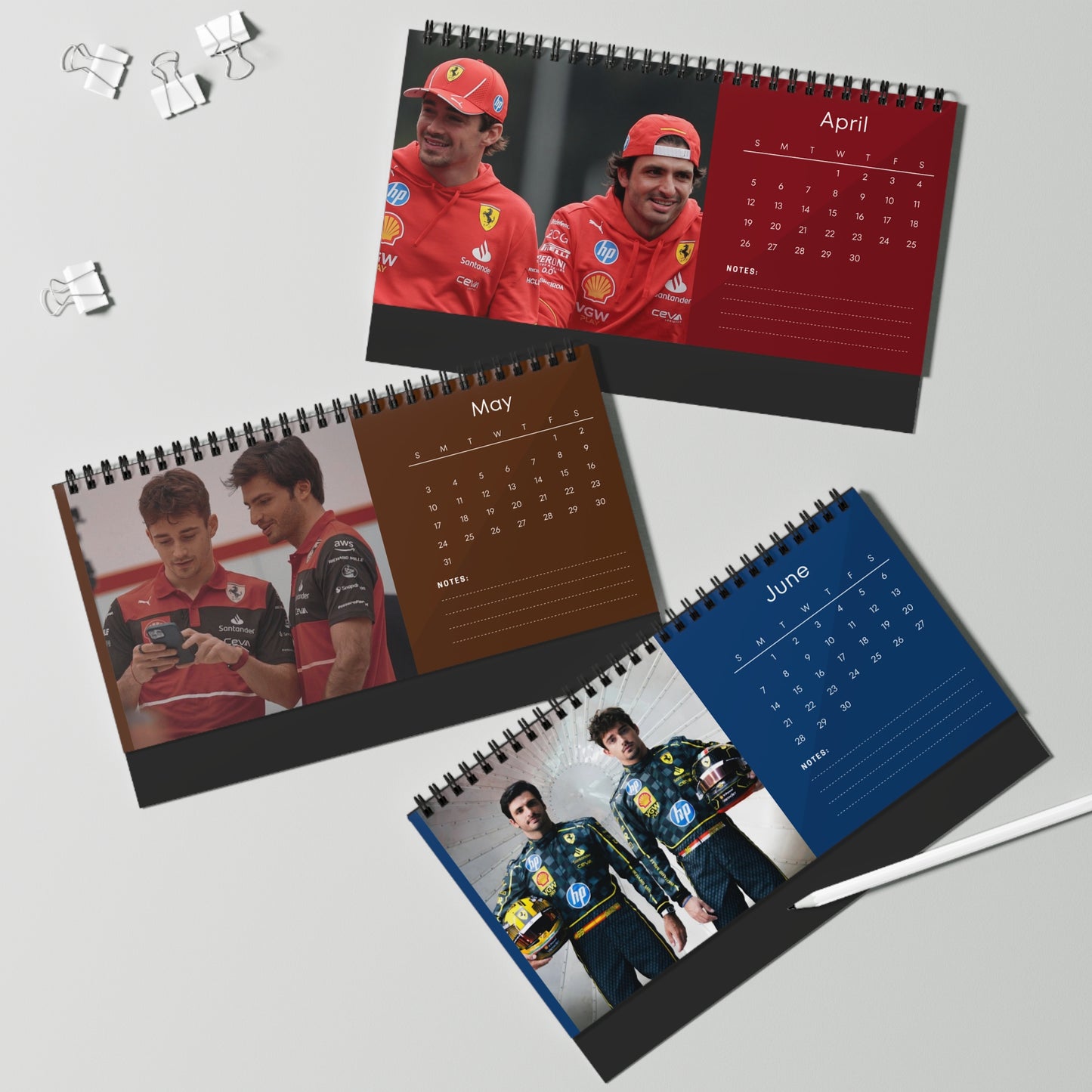 Charles Leclerc & Carlos Sainz 2026 Desk Calendar |Premium Spiral Bound F1 Celebrity Photo Calendar | Ferrari Drivers Fan Gift