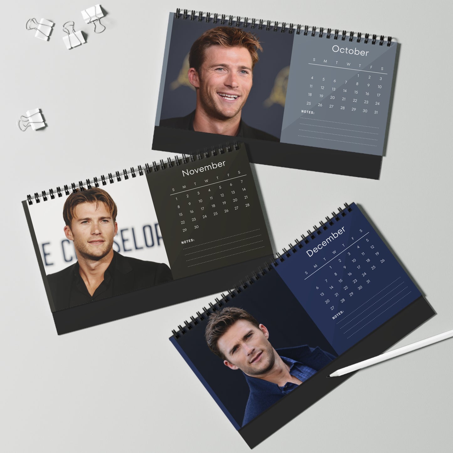 Scott Eastwood 2026 Desk Calendar | Celebrity Spiral Bound Photo Calendar | Fan Collectible Gift | Stylish Desk & Office Décor